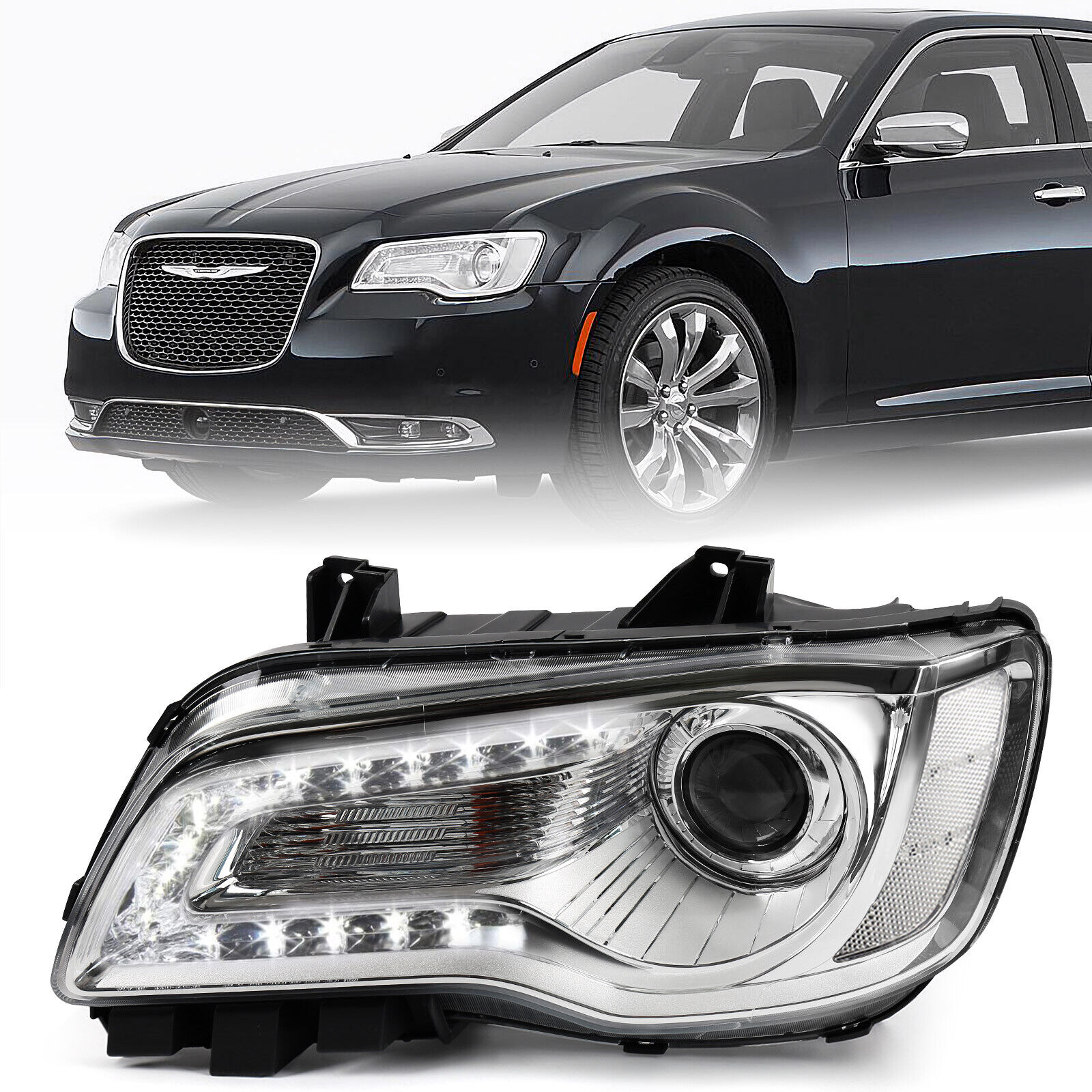 For 2015-2023 Chrysler 300 Halogen Chrome Bezel Left Driver Headlight headlamp