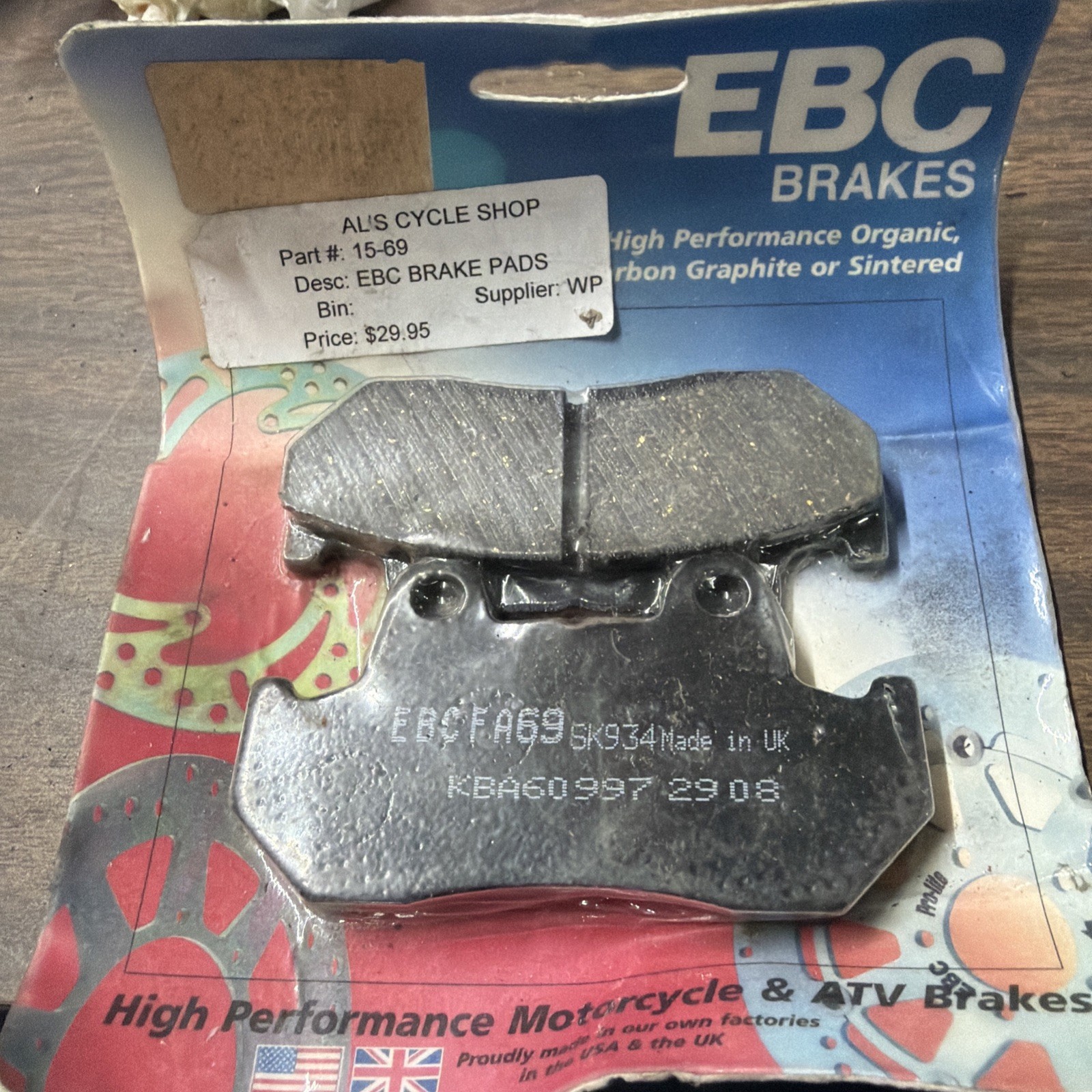 Nos EBC FA69/3 Organic Brake Pads Front/Rear Street Motorcycle