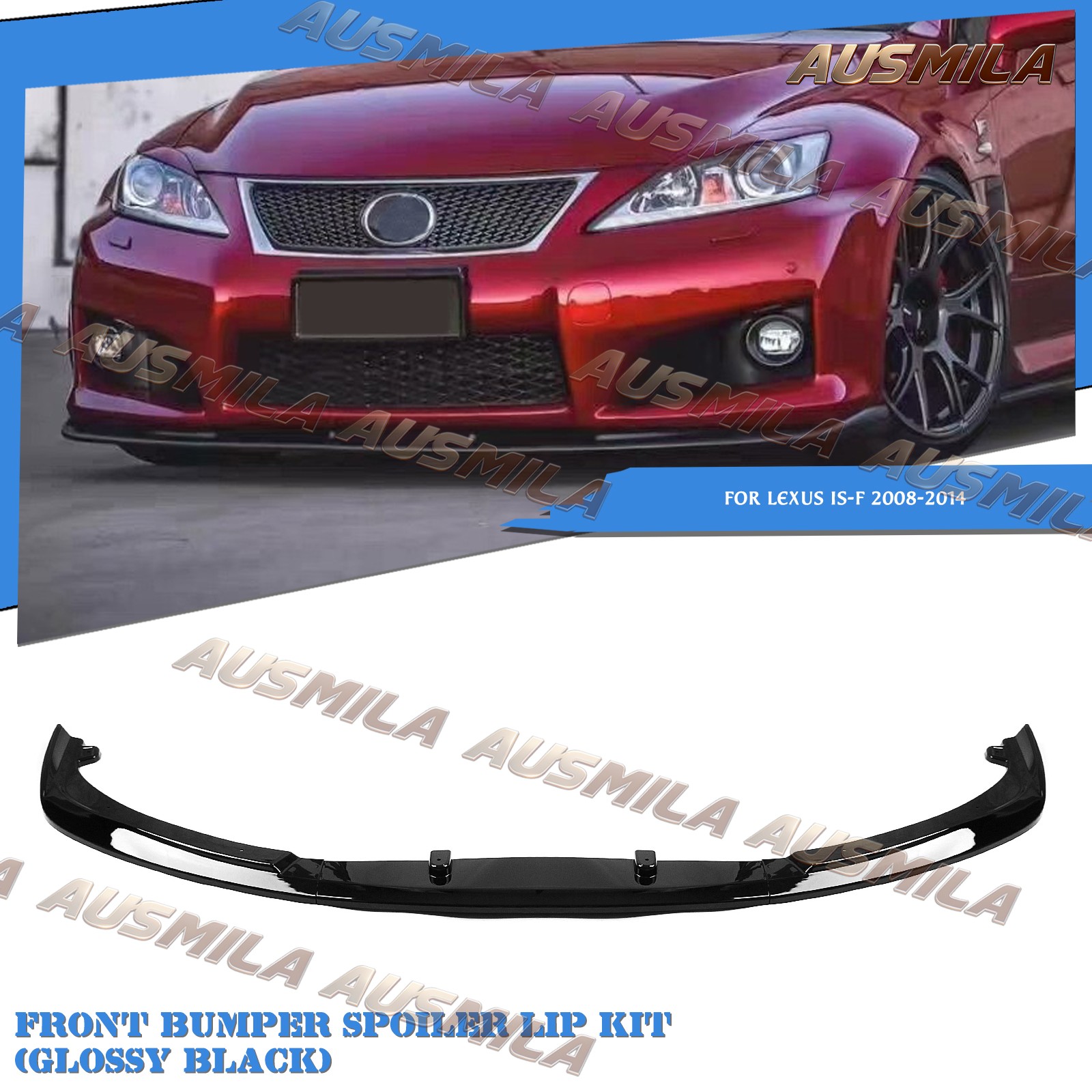 ABS Front Bumper Lip Spoiler For 08-14 Lexus IS-F ISF Sedan 4dr Gloss Black