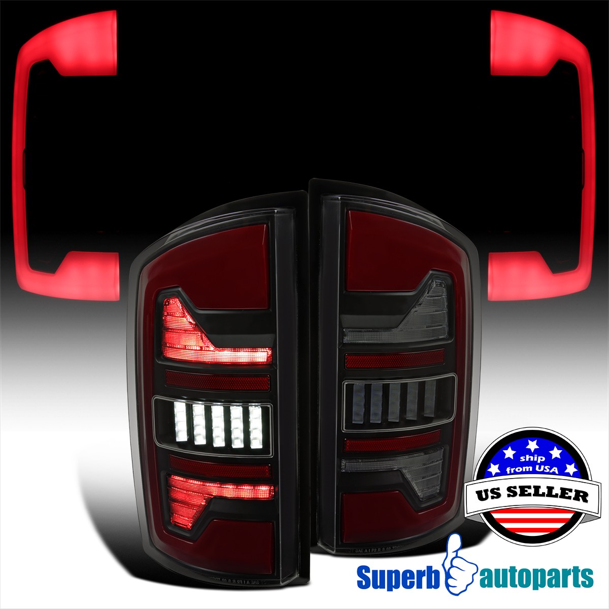 For 2007-2008 Dodge Ram 1500 2500 Full LED Black/Smoke Tail Lights + Brake Lamps For 2007-2008 Dodge Ram 1500 2500 Full LED Black/Smoke Tail Lights + Brake Lamps