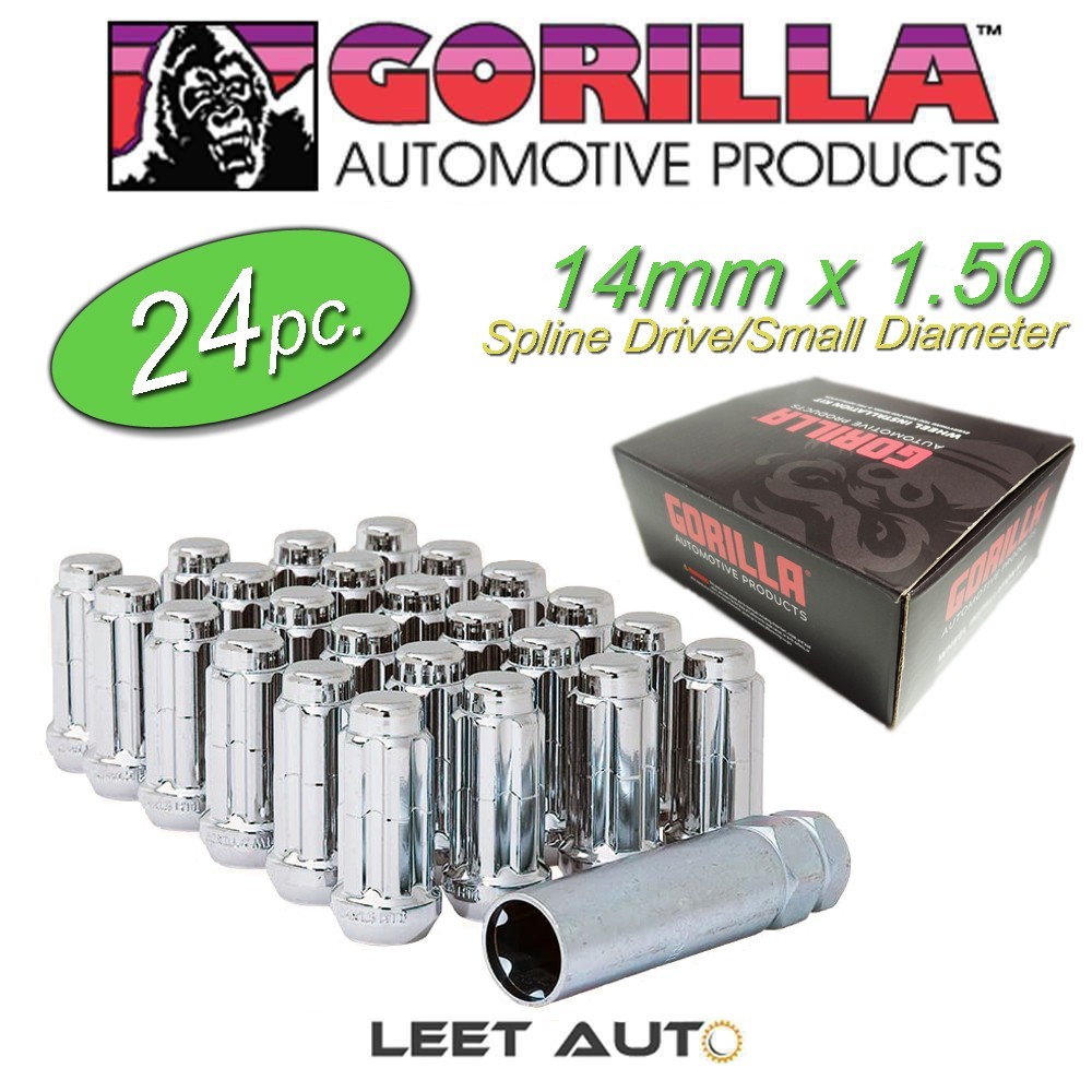 (24)Gorilla Spline Drive Lug Nuts, 14x1.50, Chrome, Duplex Length, K6TS-14150GR (24)Gorilla Spline Drive Lug Nuts, 14x1.50, Chrome, Duplex Length, K6TS-14150GR