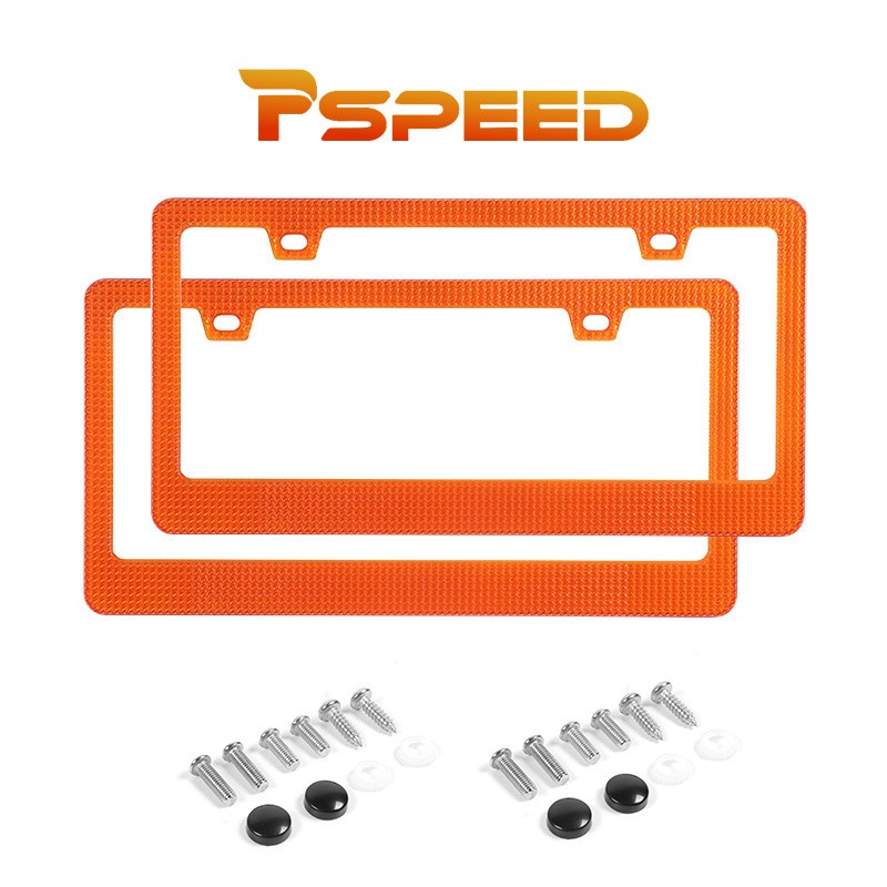 2x Orange Diamond Cut Style Car License Plate Frame Cover Front + Rear US Size