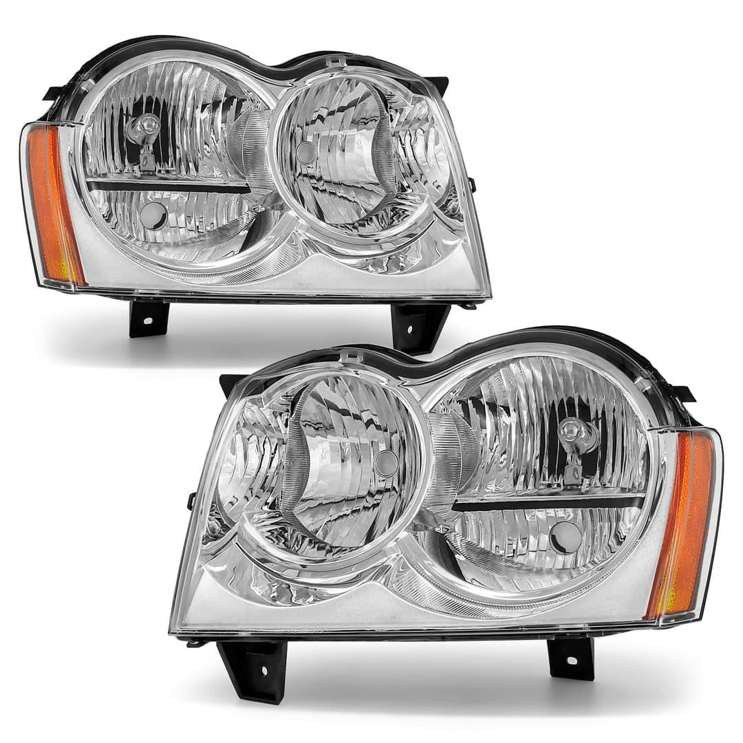 Pair Chrome Front Headlights Assembly For Jeep Grand Cherokee 2005 2006 2007 Pair Chrome Front Headlights Assembly For Jeep Grand Cherokee 2005 2006 2007