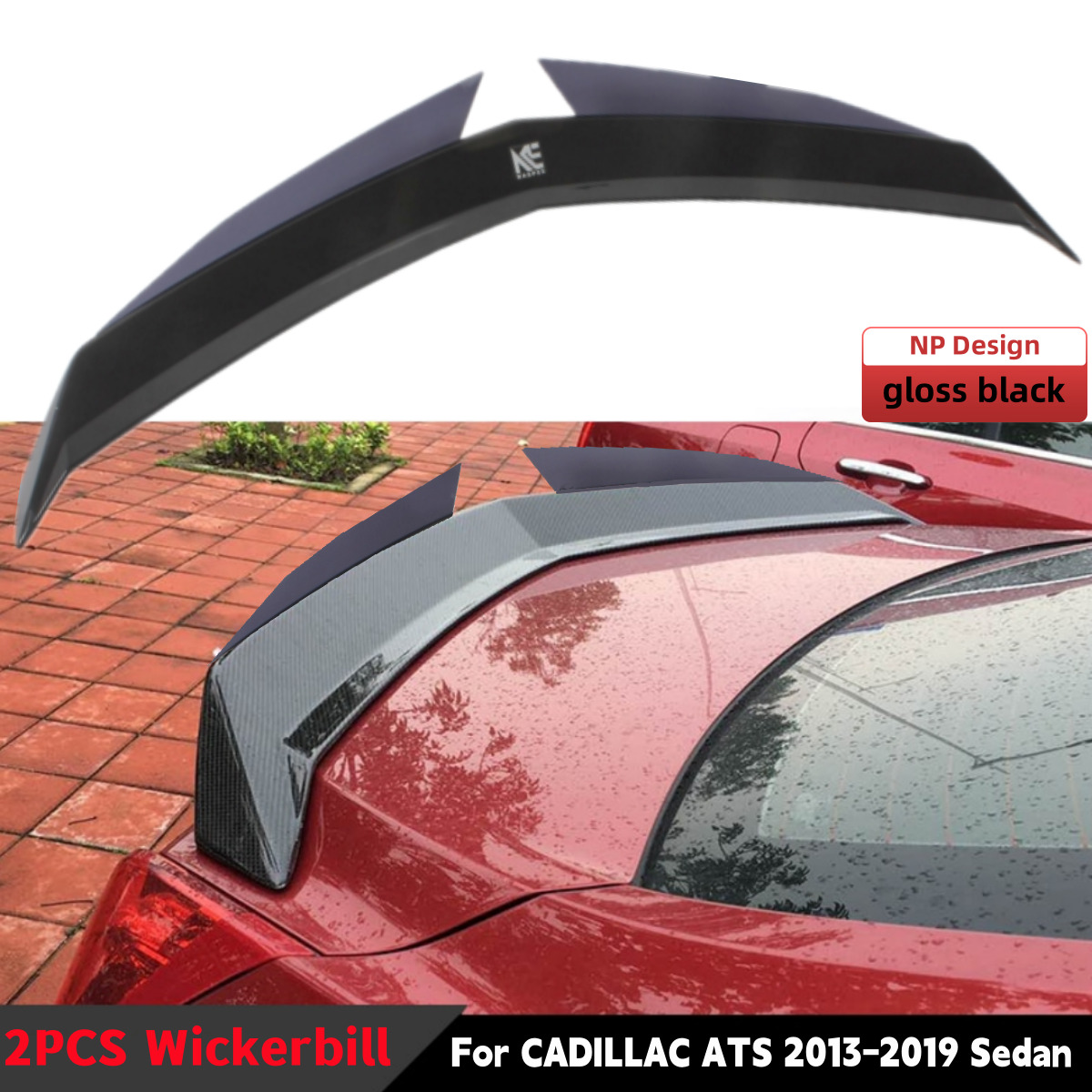 NPDesigns 2PC Wickerbill + Spoiler Wing Gloss black For Cadillac ATS Sedan 13-18