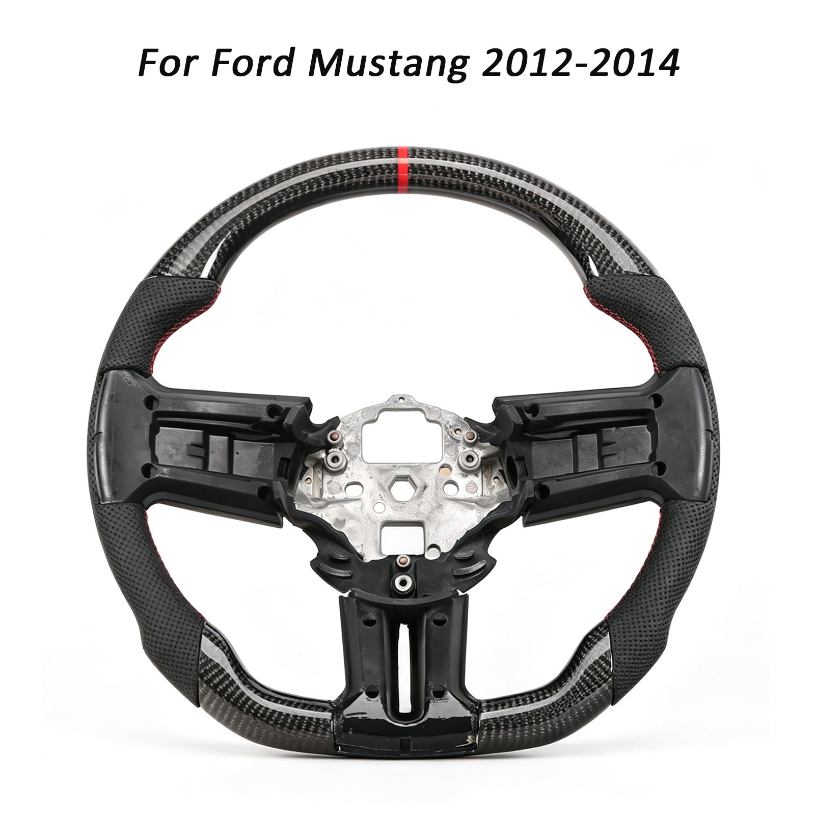Black Perforated Leather 3K Real Carbon Steering Wheel For Ford Mustang 2012-14