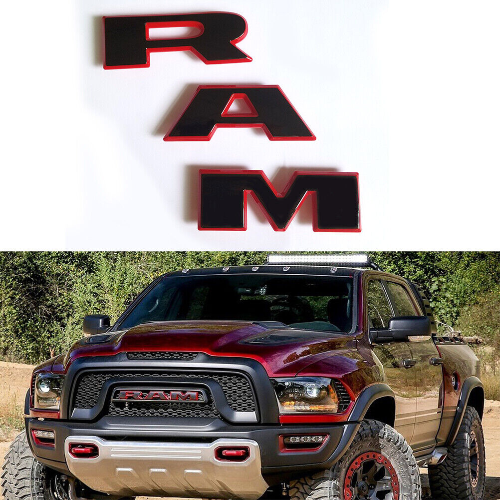 1x OEM Black Ram Grille Emblem Badge 3D Logo for 2019 -2024 1500 Red Frame L