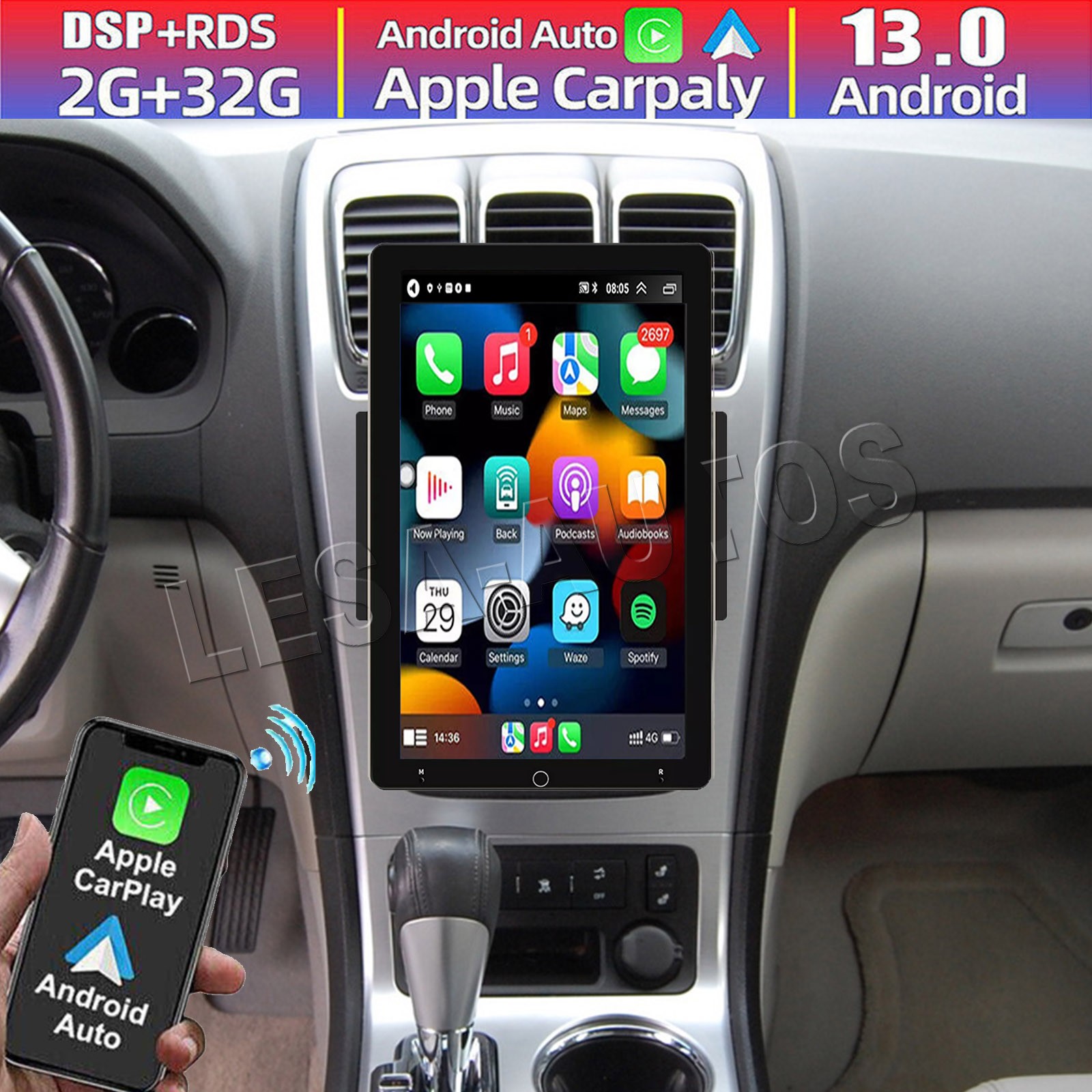 10'' Rotatable Car Radio Stereo For GMC Acadia 2007-2012 Android 13 GPS Carplay