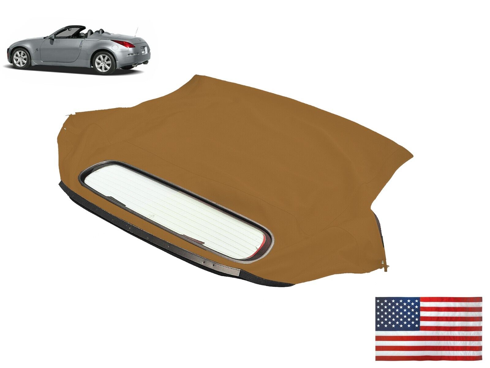 Fits: Nissan 350Z Convertible Soft Top & Heated Glass Window Saddle Twill