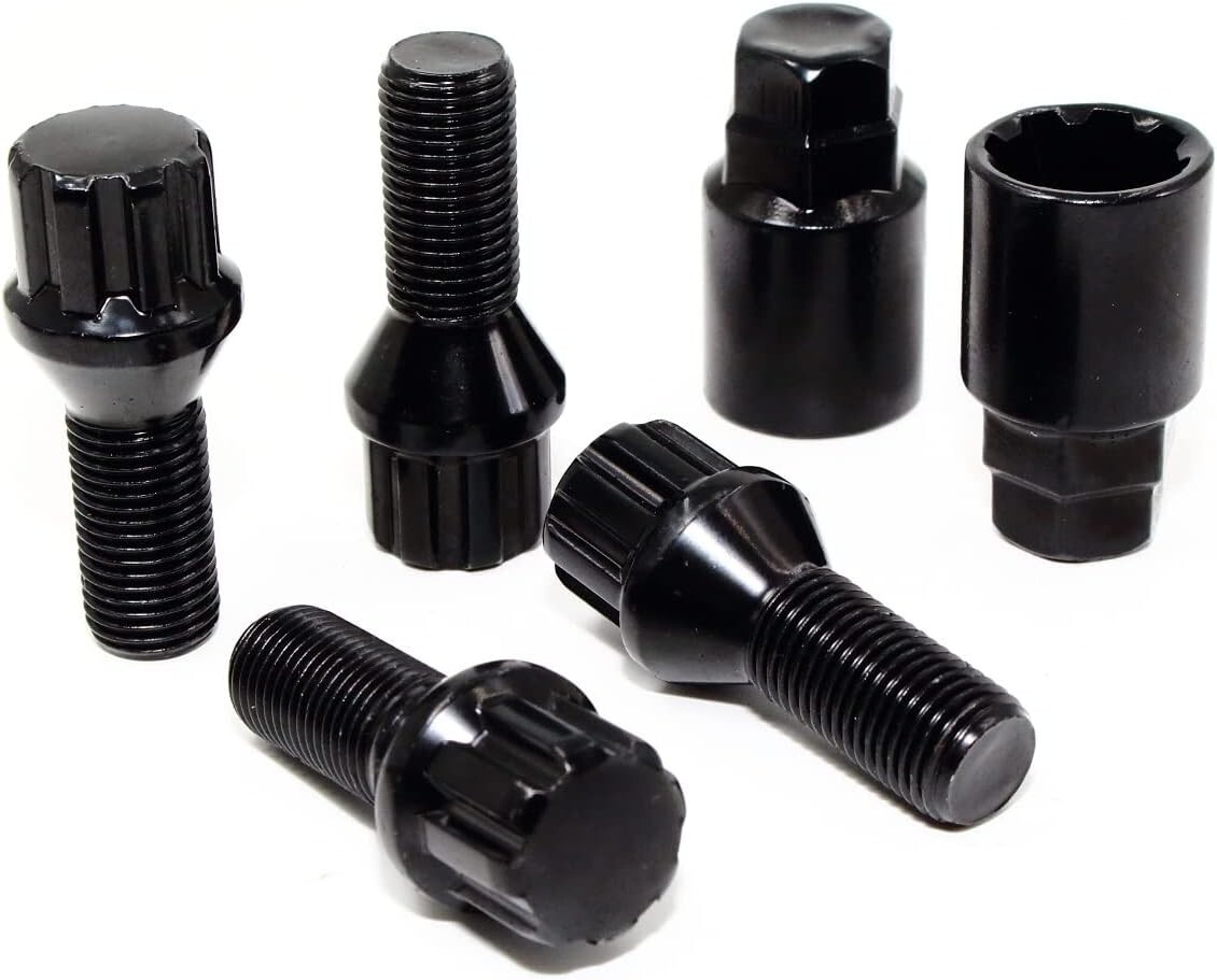 4 14x1.5 28mm Black Conical Wheel Locks for Mercedes Aftermarket Wheels 2 Keys