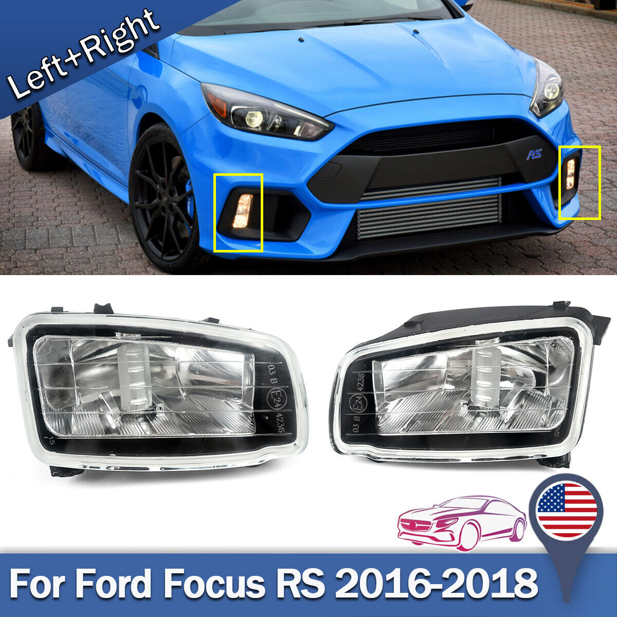 For 2016-2018 Ford Focus RS 1Pair Front Bumper Fog Lights Daytime Driving Lights