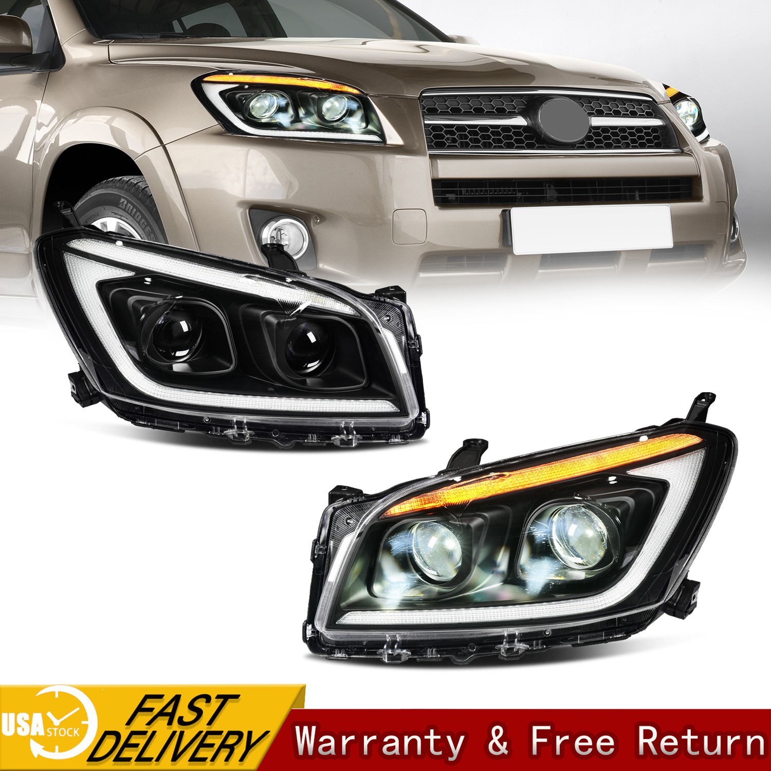 LED Projector Headlights For 2009-2012 Toyota RAV4 3th Gen Animation headlamps