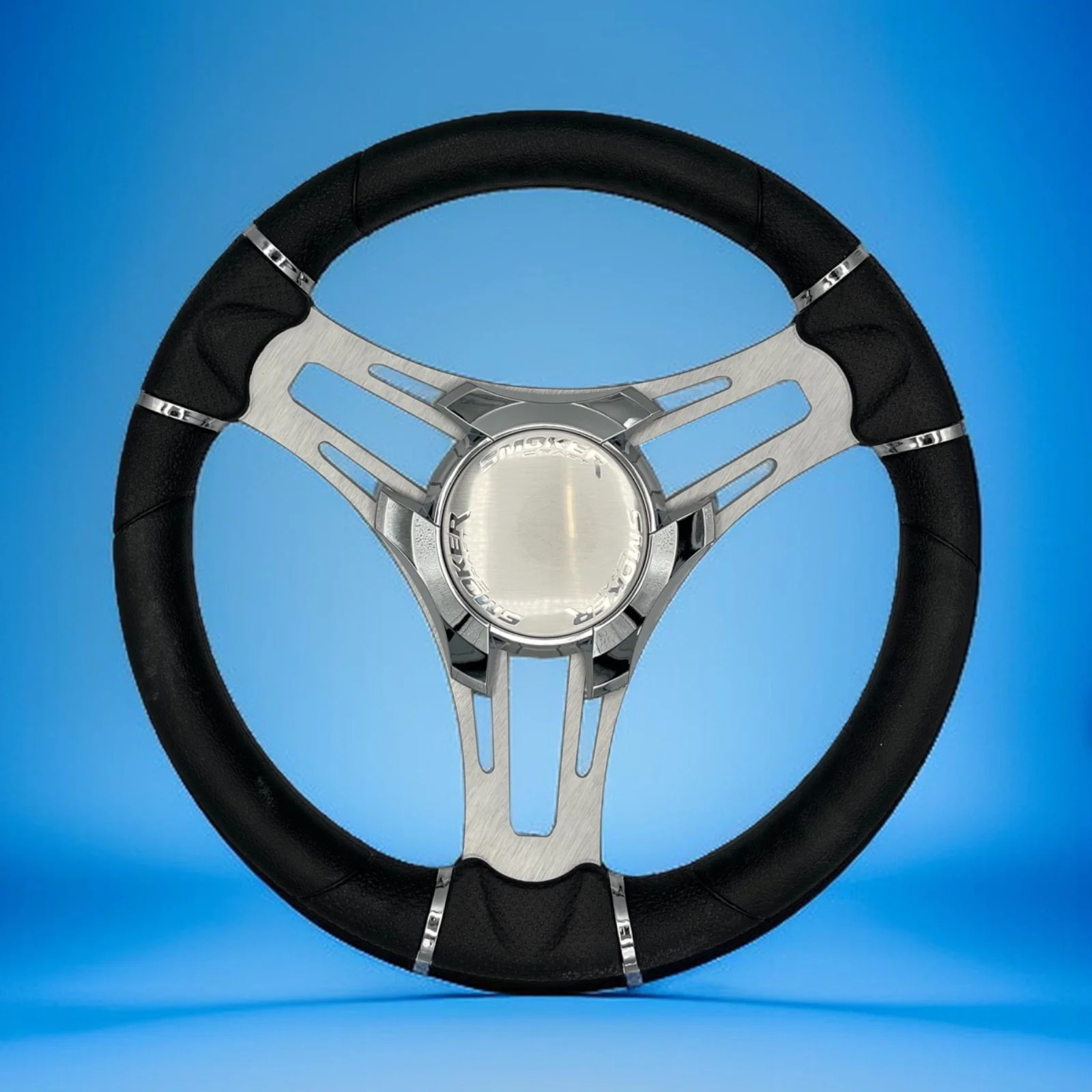 Verona Boat Steering Wheel Gray Brushed Aluminum Spokes | Smoker Logo Verona Boat Steering Wheel Gray Brushed Aluminum Spokes | Smoker Logo