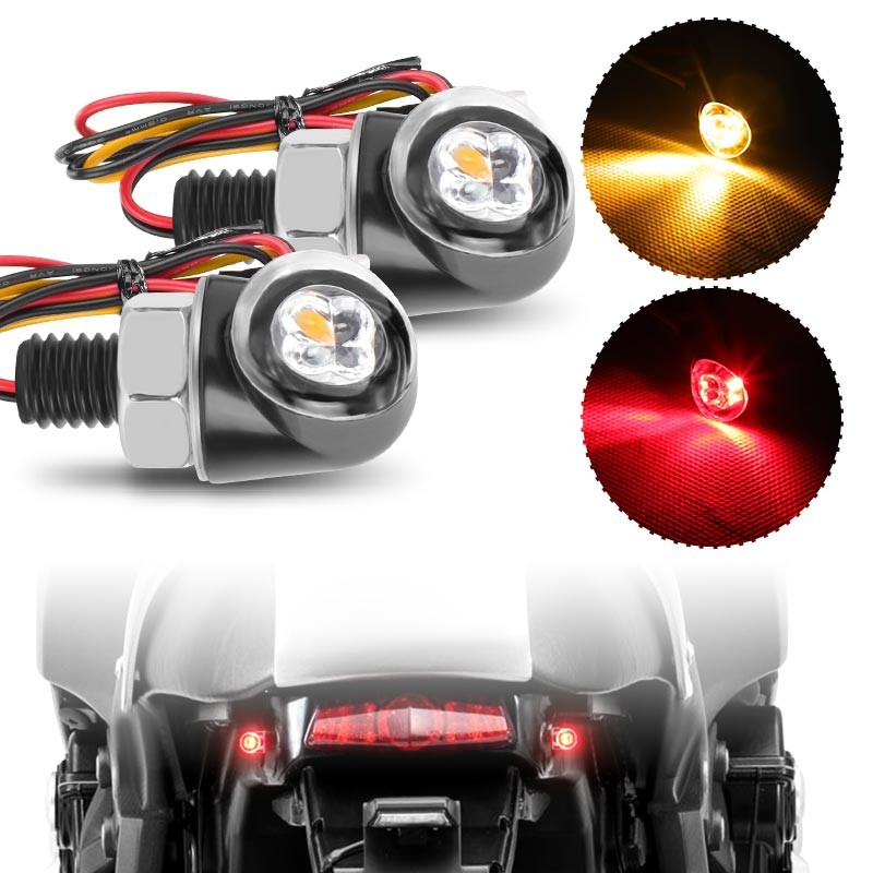 2X Motorcycle LED Blinker Turn Signal Light Mini Brake Red Amber Indicator Black