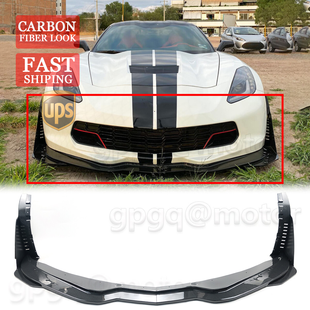 For Corvette C7 Z06 STG 3 14-2019 Carbon Fiber Front Lip Splitter & Side Winglet