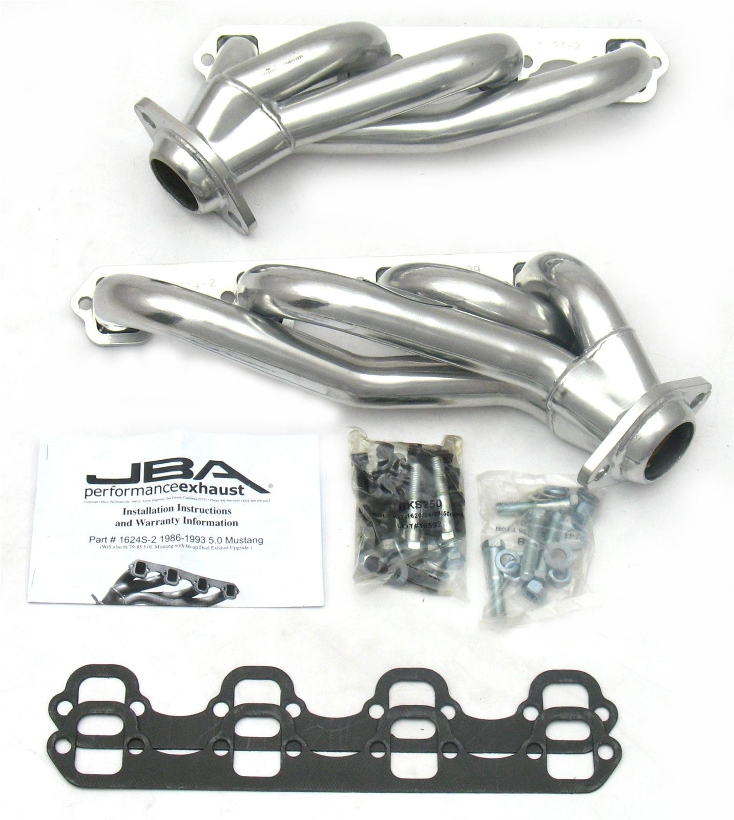 1624S-2JS - JBA Silver Ceramic Stainless Steel Header 1986-1993 Mustang 5.0L