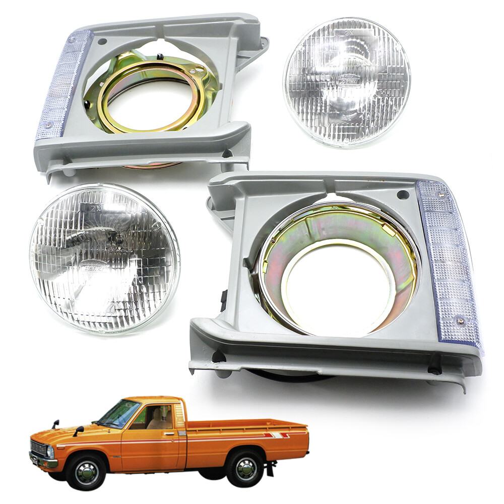 Set Head Lamp + Housing Bucket For Toyota Hilux RN30 Pick Up 1973 - 1983