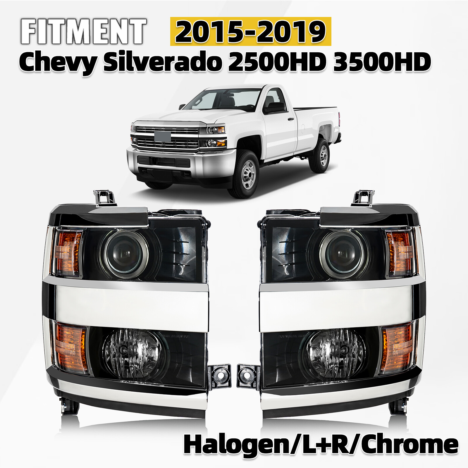 For 2015-2019 Chevy Silverado 2500 HD 3500 HD Halogen Headlights Pair Left&Right