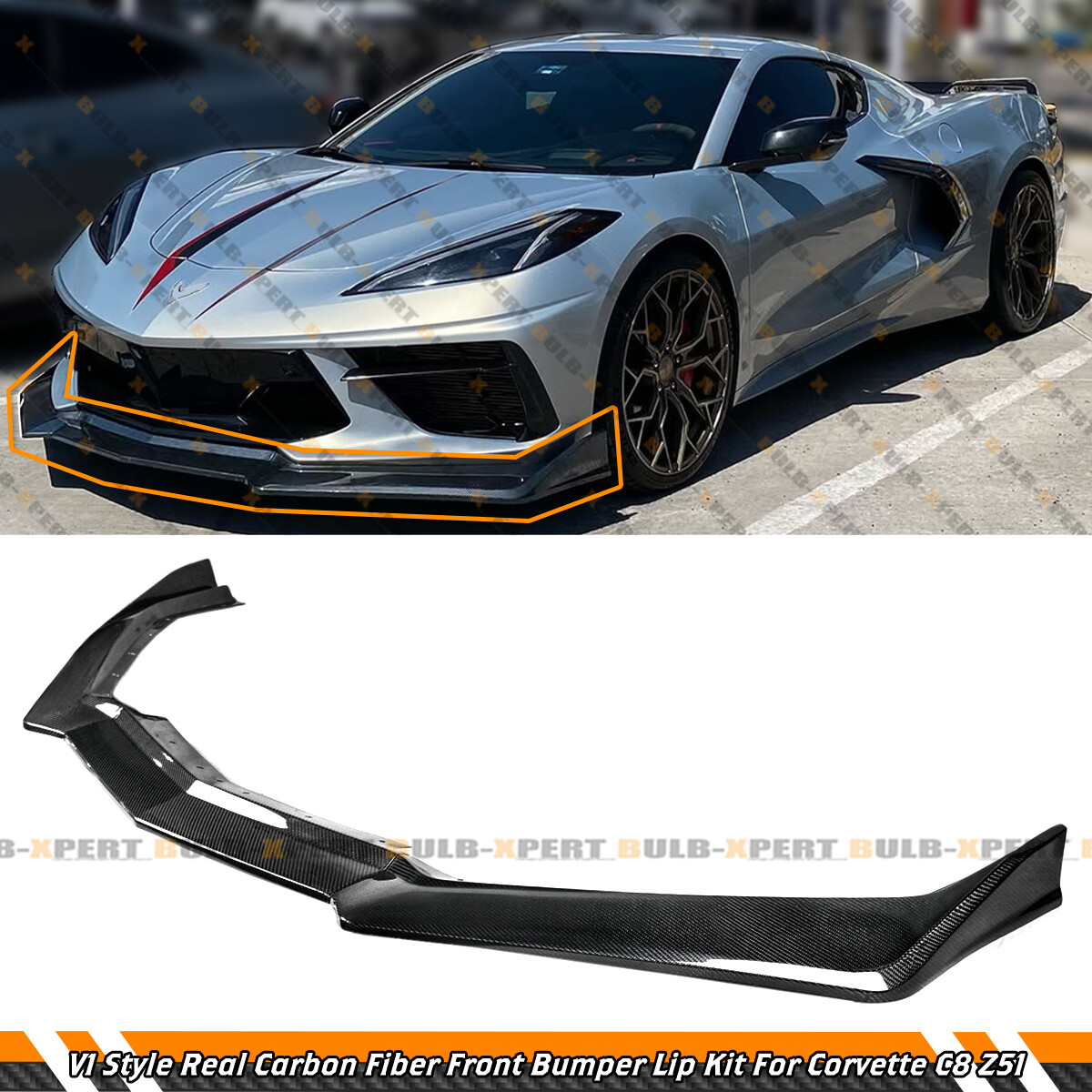 For 20-25 Corvette C8 Z51 Stingray Real Carbon Fiber Front Bumper Lip Splitter