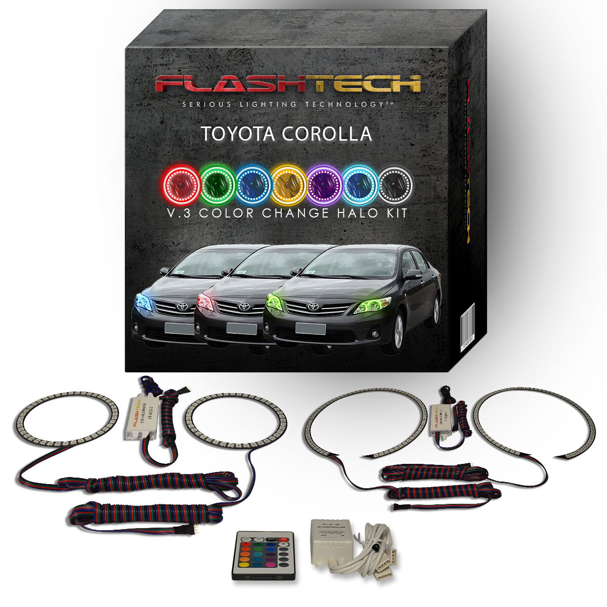 RGB Angel Eye LED Halo kit with IR Remote for 11-13 Toyota Corolla Headlights