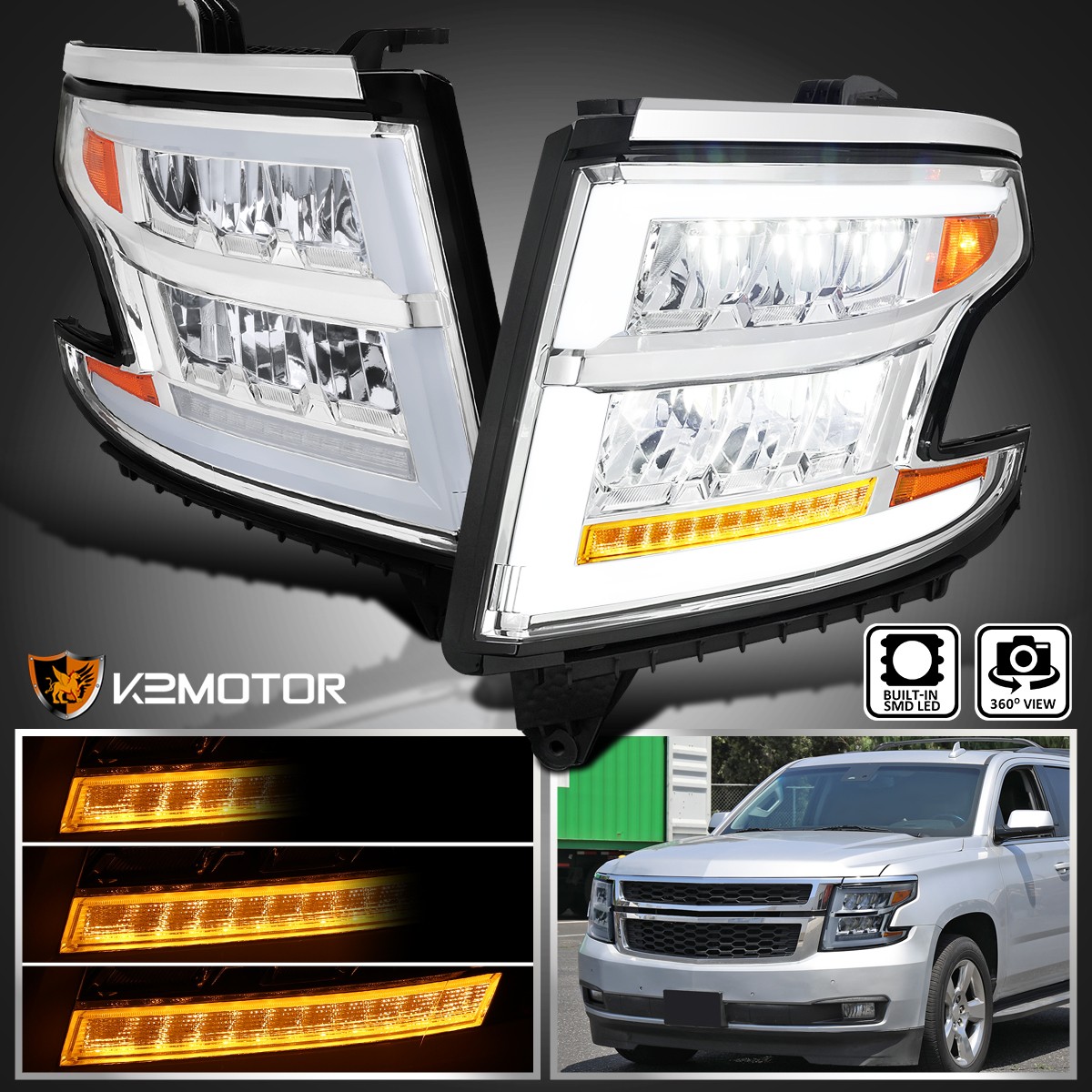 Fits 2015-2020 Chevy Tahoe Suburban Full LED DRL Headlights Sequential Signal Fits 2015-2020 Chevy Tahoe Suburban Full LED DRL Headlights Sequential Signal