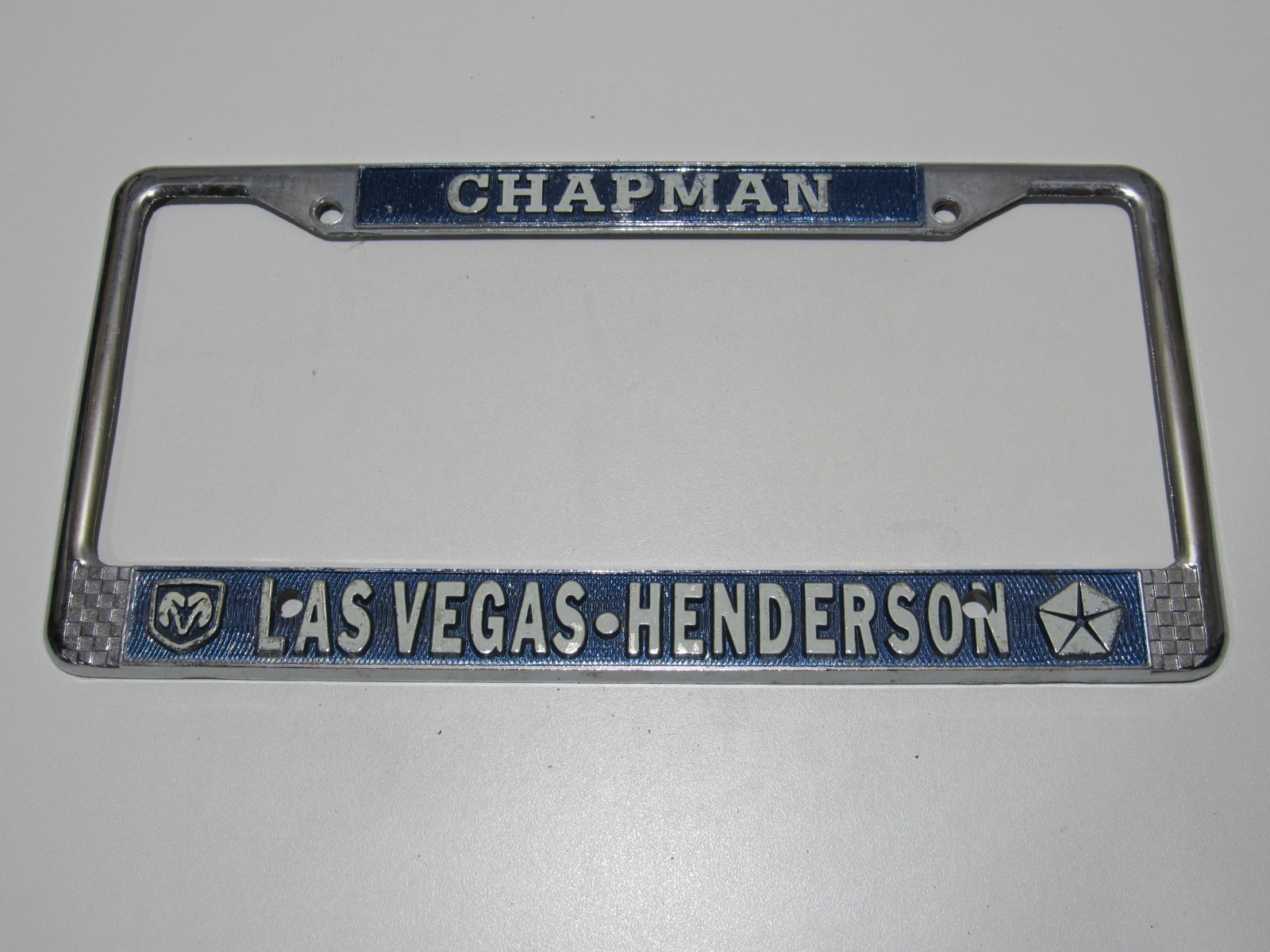 Vintage Chapman Dodge Las Vegas NV Metal License Plate Frame Tag Dealer Cover Vintage Chapman Dodge Las Vegas NV Metal License Plate Frame Tag Dealer Cover