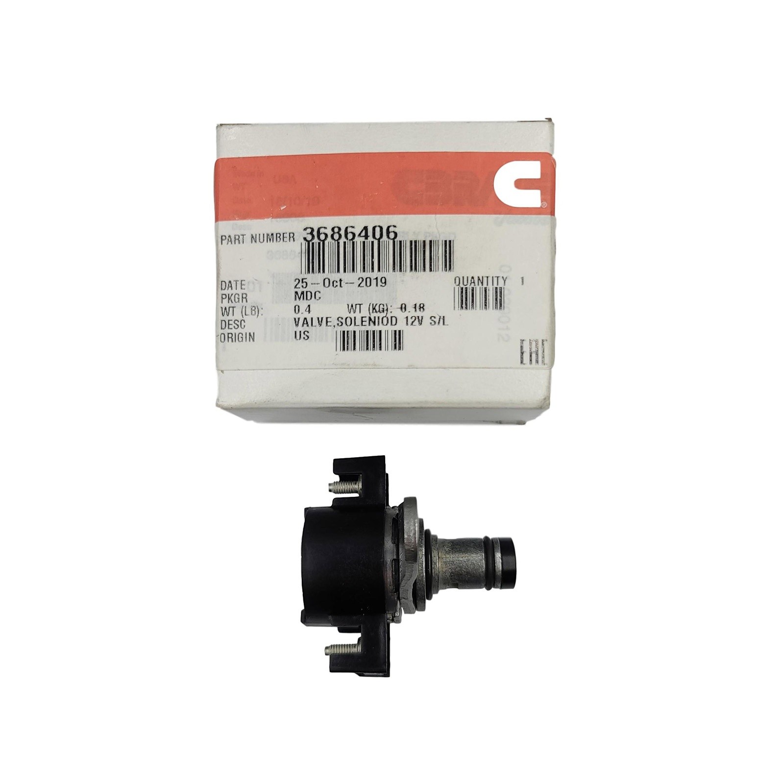 New OEM Genuine Cummins VALVE,SOLENIOD 12V S/L 3686406 New OEM Genuine Cummins VALVE,SOLENIOD 12V S/L 3686406
