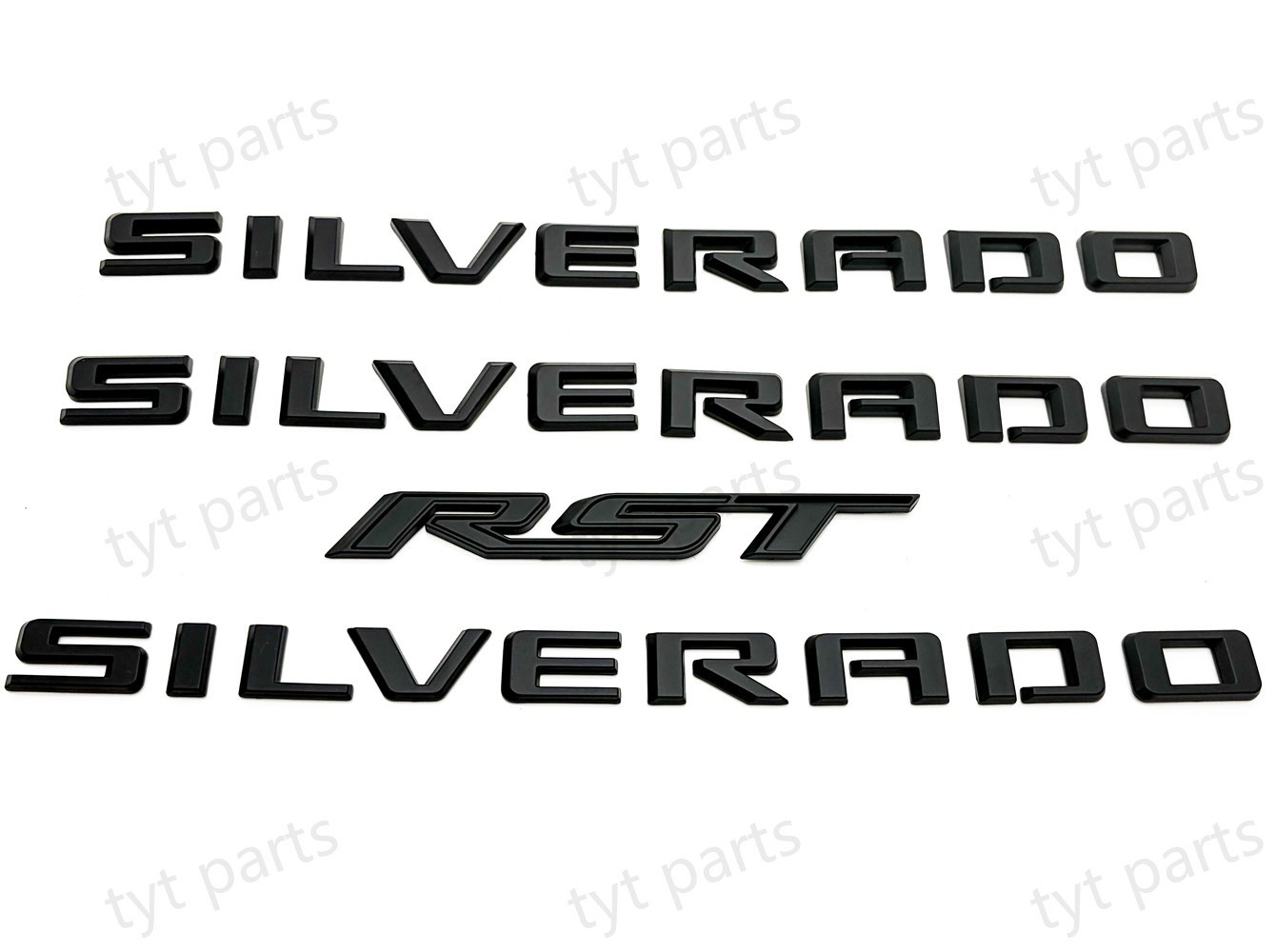 2019-2026 Chevrolet Silverado 1500 Matte Black Emblem Badge Nameplate Kit RST