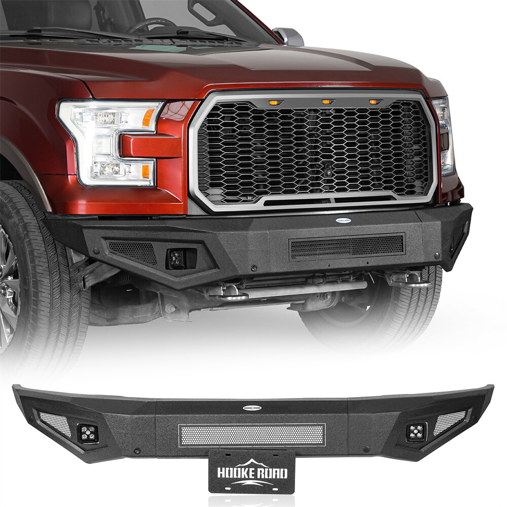 Textured Steel Front Bumper For 2015 2016 2017 Ford F150 w/2x 25W LED Spotlights