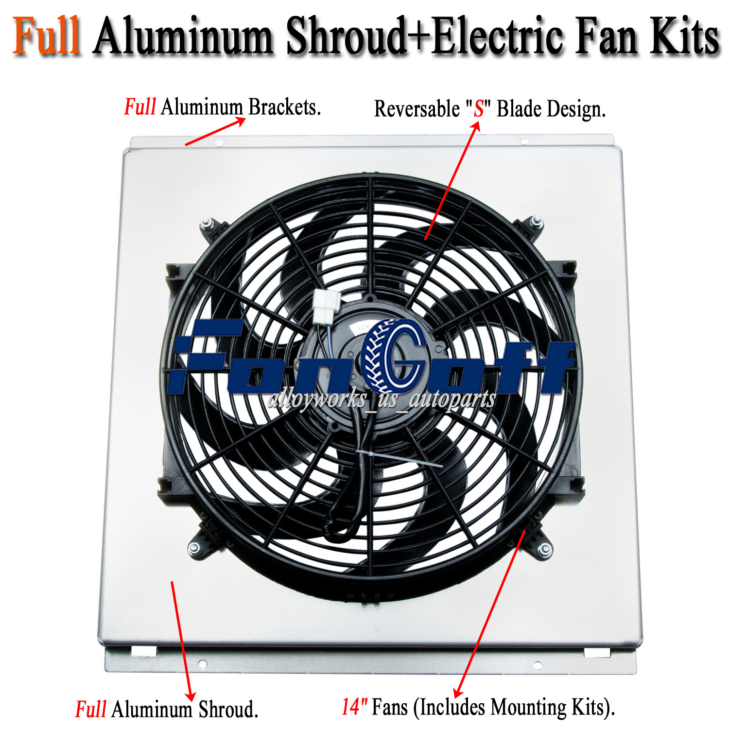 Aluminum Shroud+Electric Fan For Ford Ranger Explorer Bronco II 1985-1994