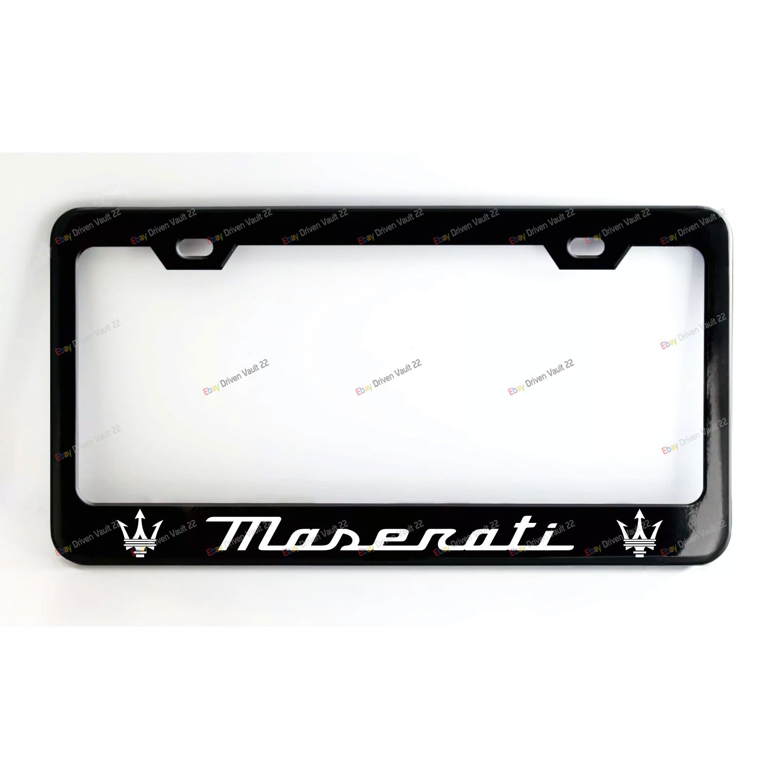 MASERATI Custom Made Black Metal License Plate Frame +Screw Caps Style 2