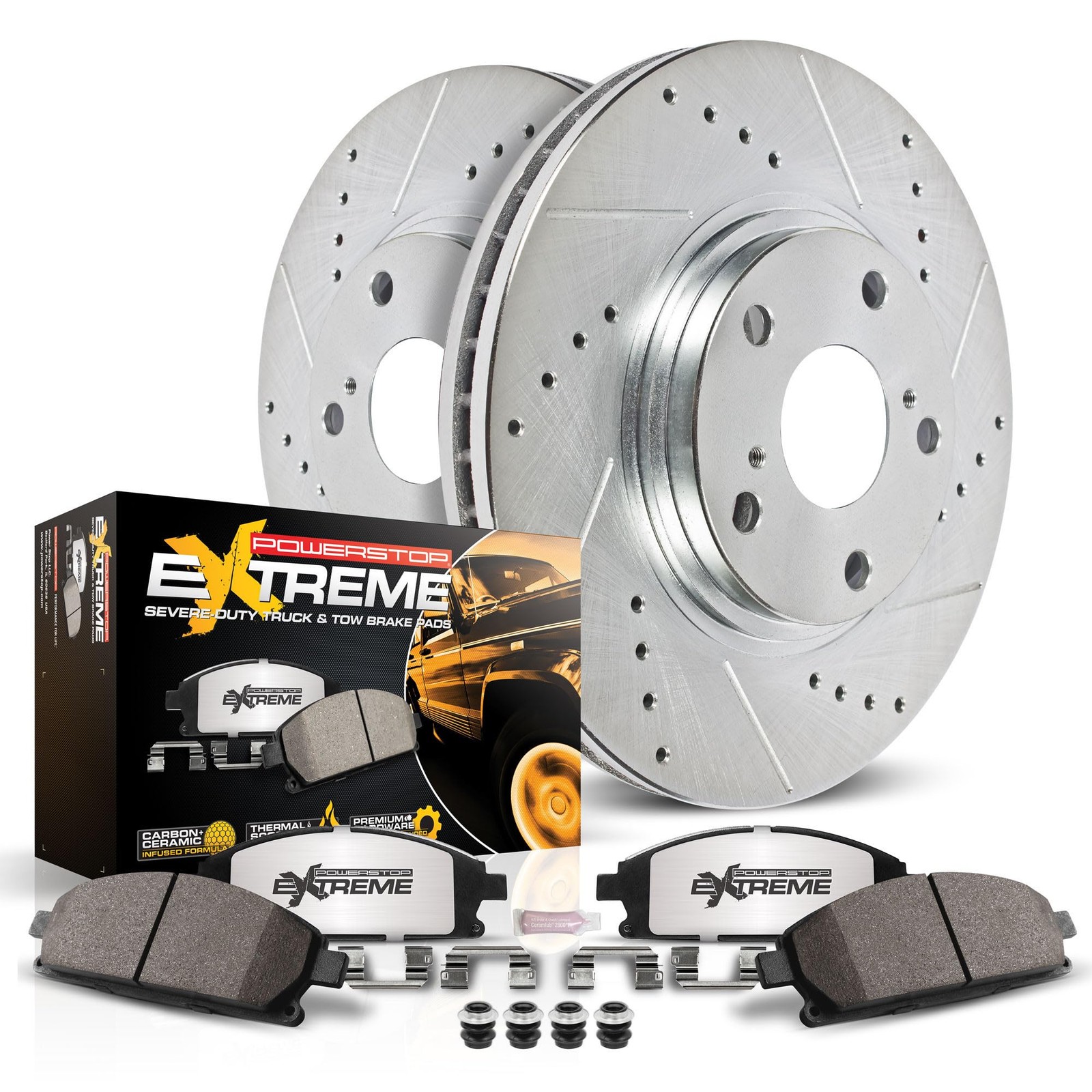 PowerStop Z36 Truck & Tow Front Brake Pad & Drilled Slotted Rotor Kit K2069-36 PowerStop Z36 Truck & Tow Front Brake Pad & Drilled Slotted Rotor Kit K2069-36