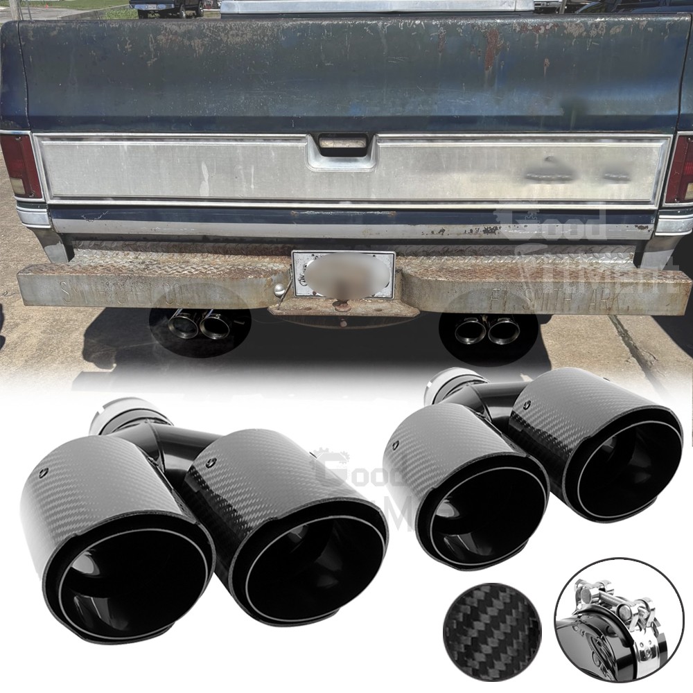 Pair Carbon Fiber Dual Exhaust Tip Tail Pipe 2.5