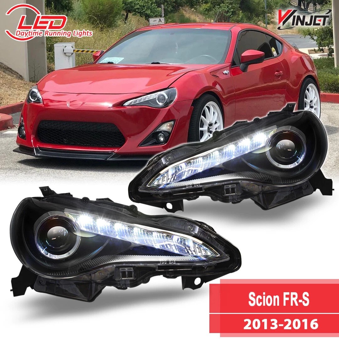 For 2013-2016 Scion FR-S Headlights LED DRL Sequential Turn Black/Clear Pairs