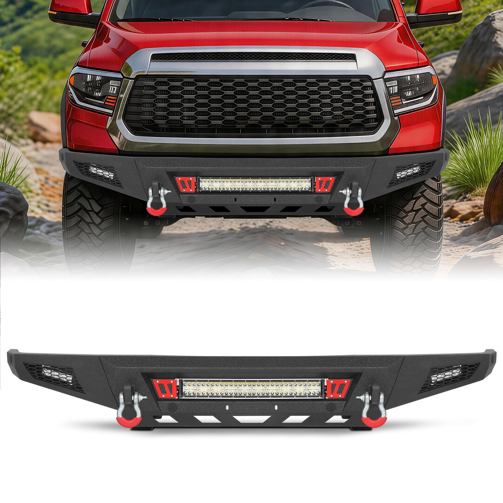 For 2014-2021 Toyota Tundra Front Bumper With Lights D-ring Sensor Hole Offroad
