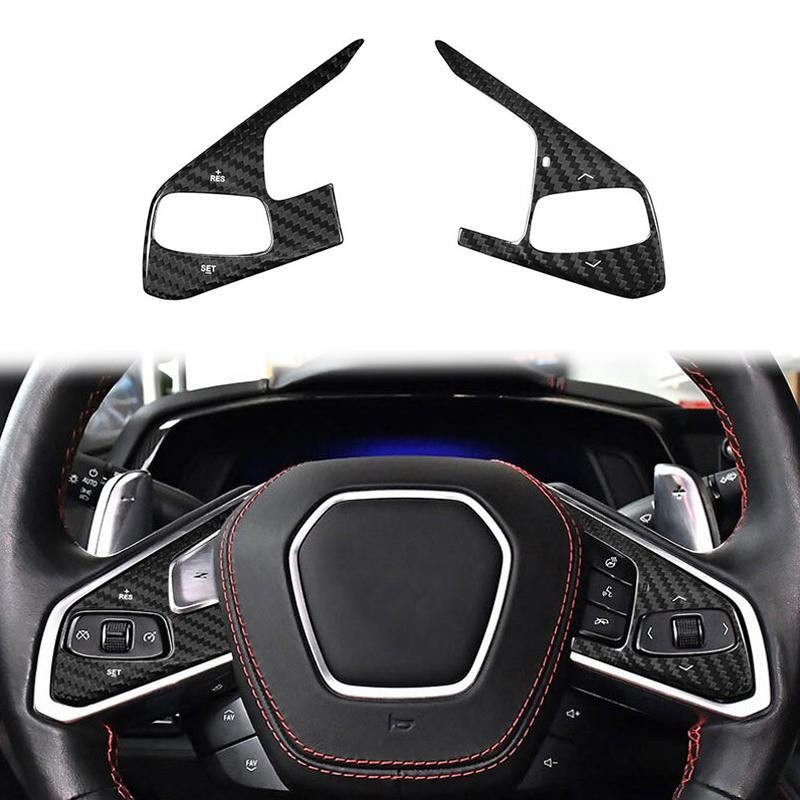 Real Carbon Fiber Steering Wheel Button Cover Trim for Corvette C8 2020-2023