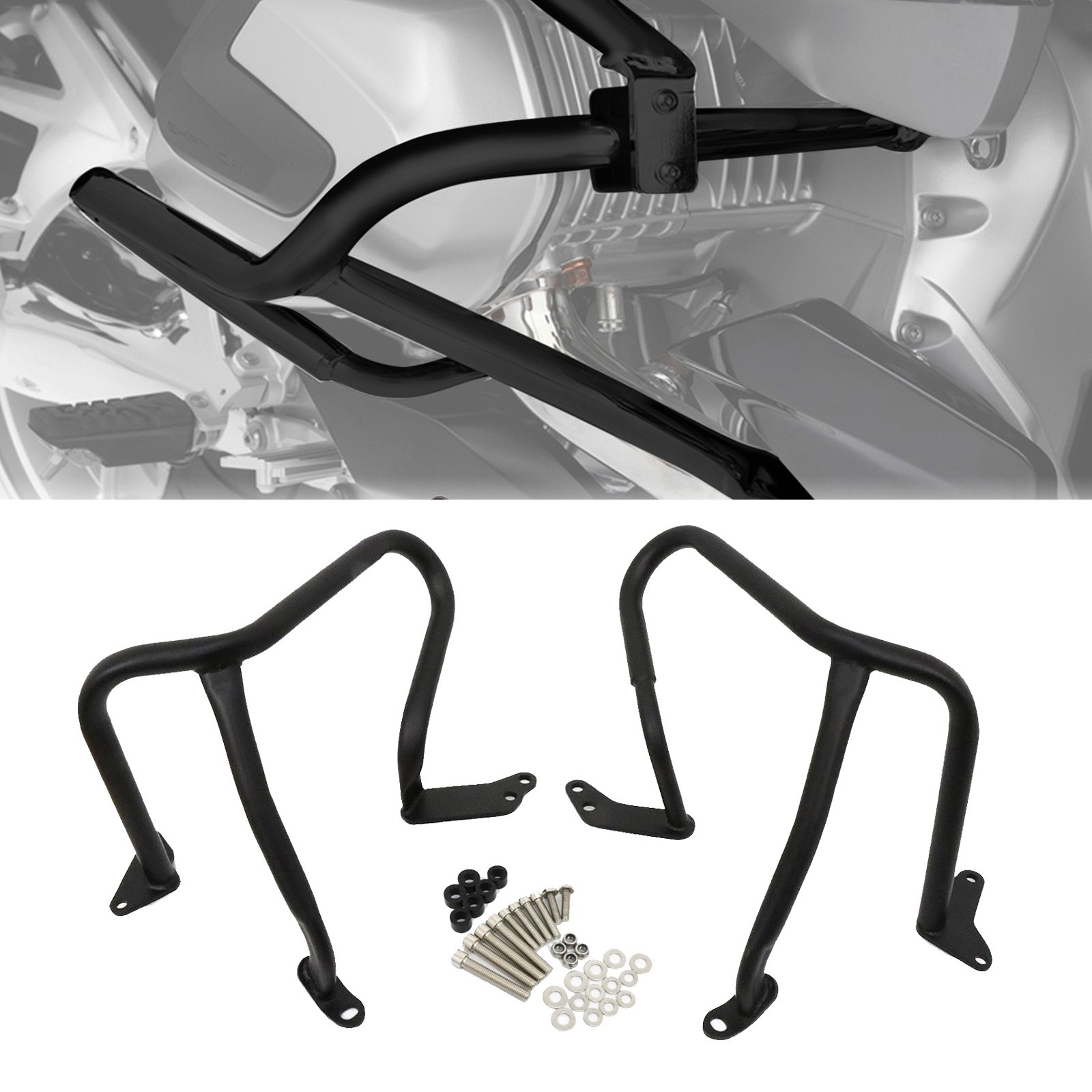 Front Black Engine Guards Bumper Crash Bars Protector For BMW R1250RT 2019-2024 Front Black Engine Guards Bumper Crash Bars Protector For BMW R1250RT 2019-2024