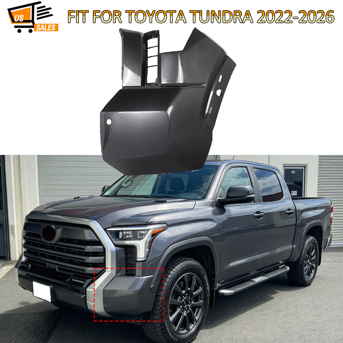 Left Front Bumper Cover w/ Sensor Hole For 2022-2024 Toyota Tundra Magnetic Gray