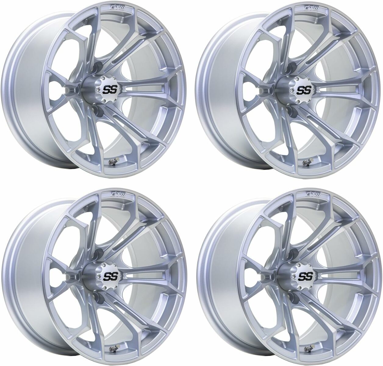 GTW Spyder 14 inch Machined/Silver Aluminum Golf Cart Wheel | 3:4 Offset | Set 4