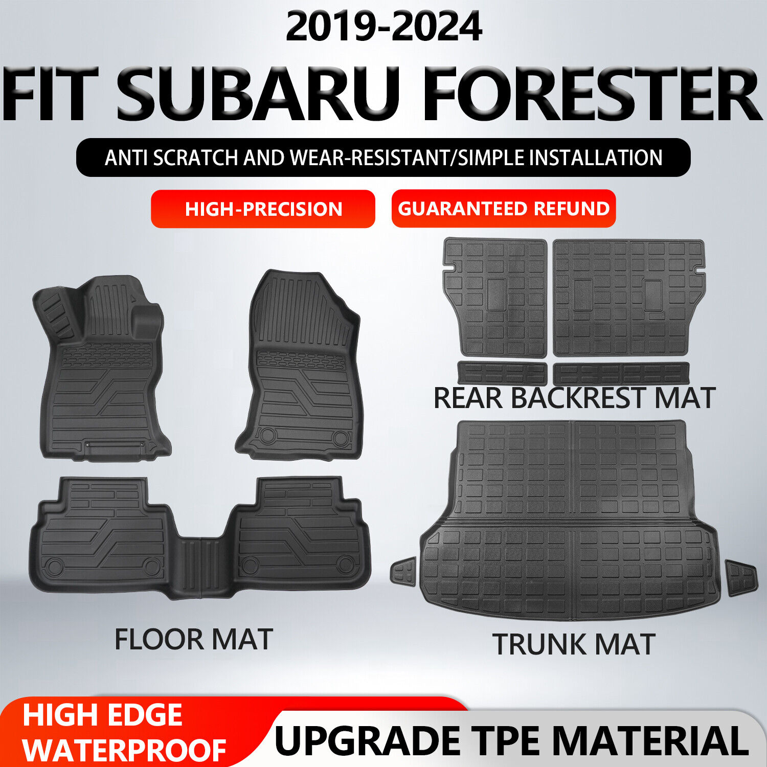 For 2019-2024 Subaru Forester Cargo Liners Trunk Mat Backrest Mats Anti-Slip