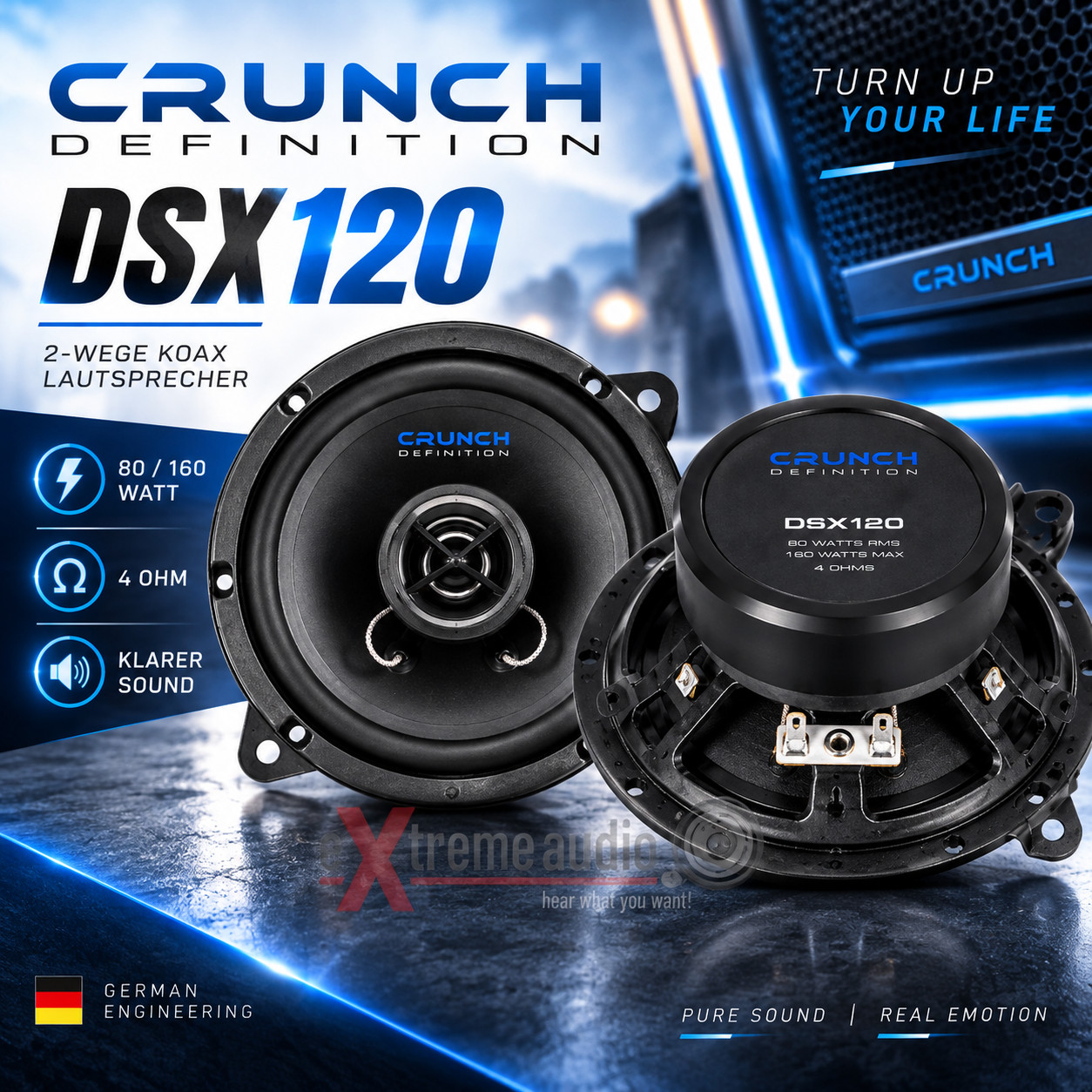 Crunch DSX120 2-Way Coaxial Speakers 12 Cm 160 Watt Power - 1 Pair Crunch DSX120 2-Way Coaxial Speakers 12 Cm 160 Watt Power - 1 Pair
