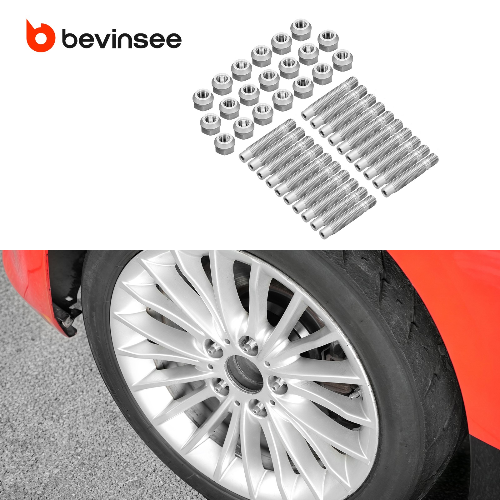 BEVINSEE Pack of 20 Wheel Stud Conversions M12x1.5 Extended Adapter 75mm Total