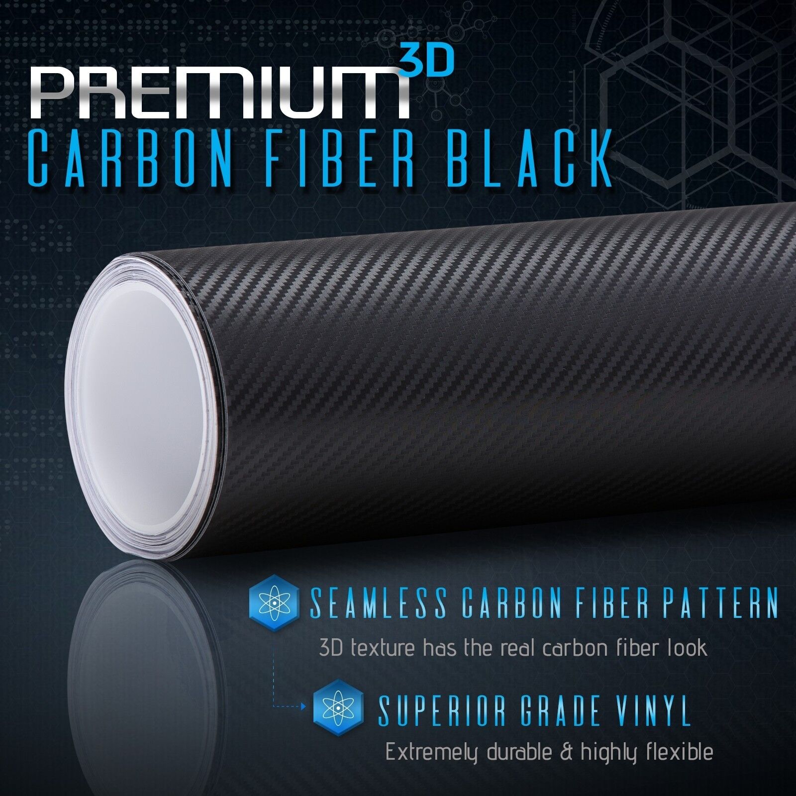 3D Carbon Fiber Matte Vinyl Wrap Roll Sheet Bubble Free Air Release - Custom Cut