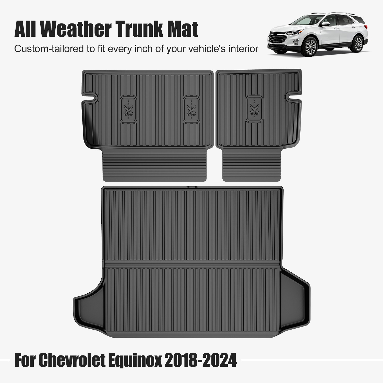 Car All Weather For 2018-2024 Chevrolet Equinox Rubber Cargo Mat Backrest Mat