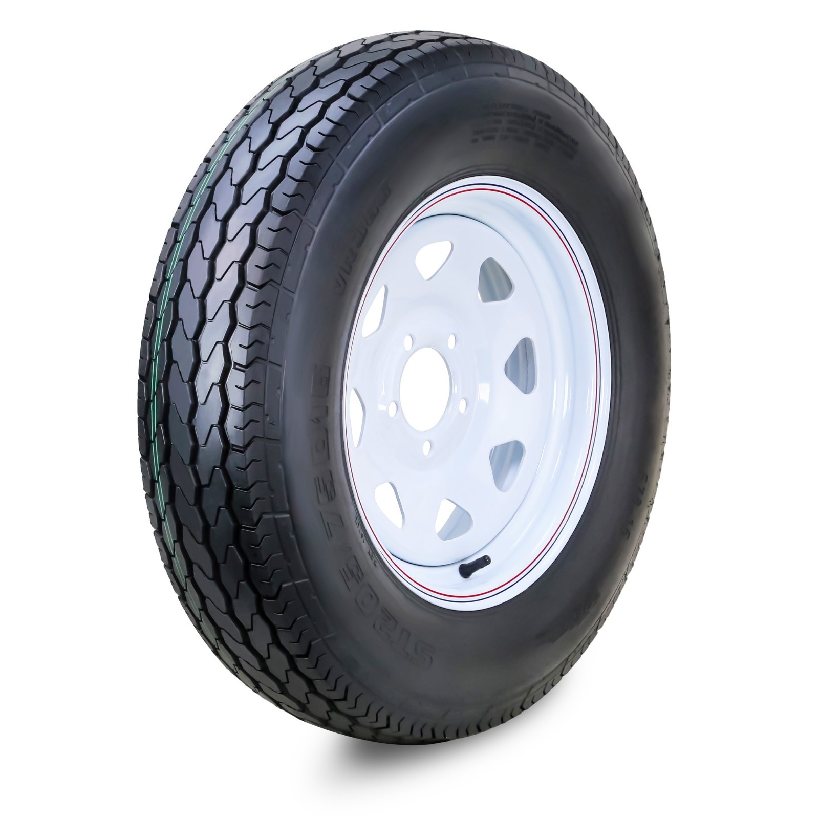 FC Trailer Tire Assembly ST205/75D15 6-Ply White Spoke Rim 5 Lug on 4.5\ FC Trailer Tire Assembly ST205/75D15 6-Ply White Spoke Rim 5 Lug on 4.5\