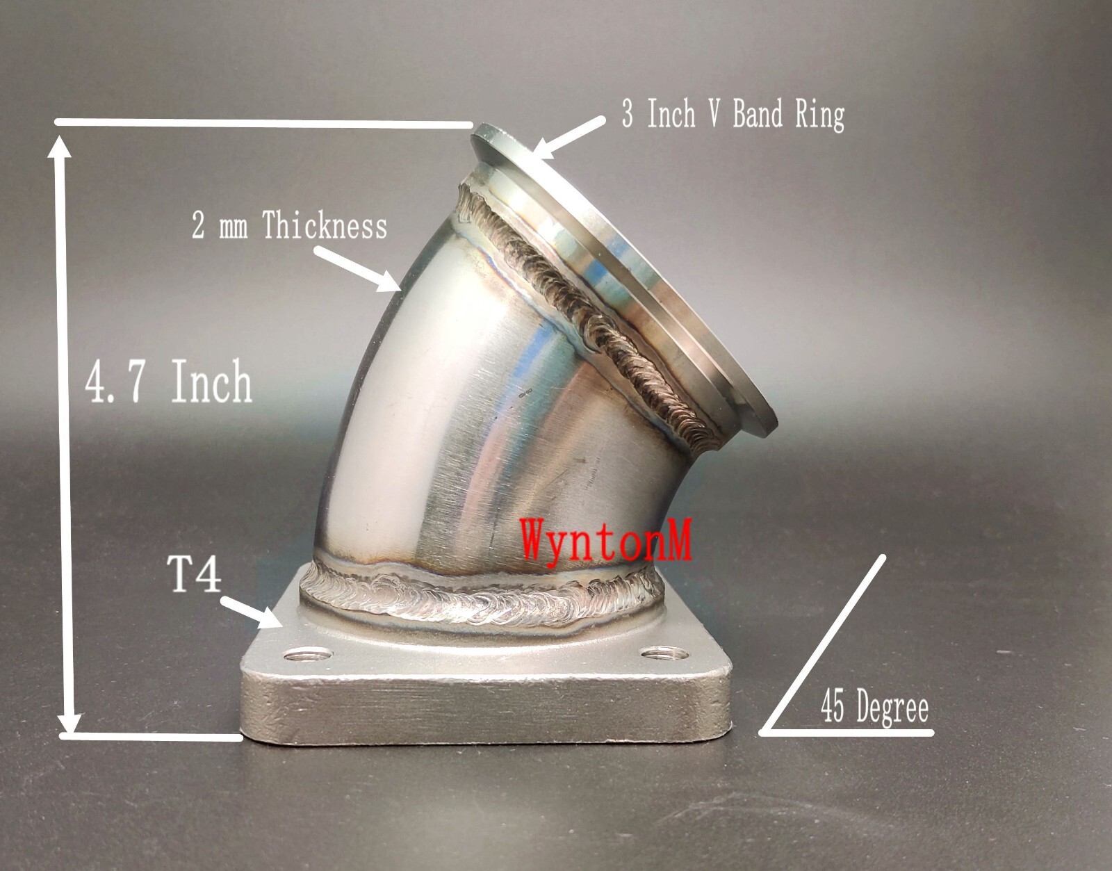 T4 To 45 degree Elbow 3“ V Band Flange Adapter Stainless Steel Vert T4 To 45 degree Elbow 3“ V Band Flange Adapter Stainless Steel Vert