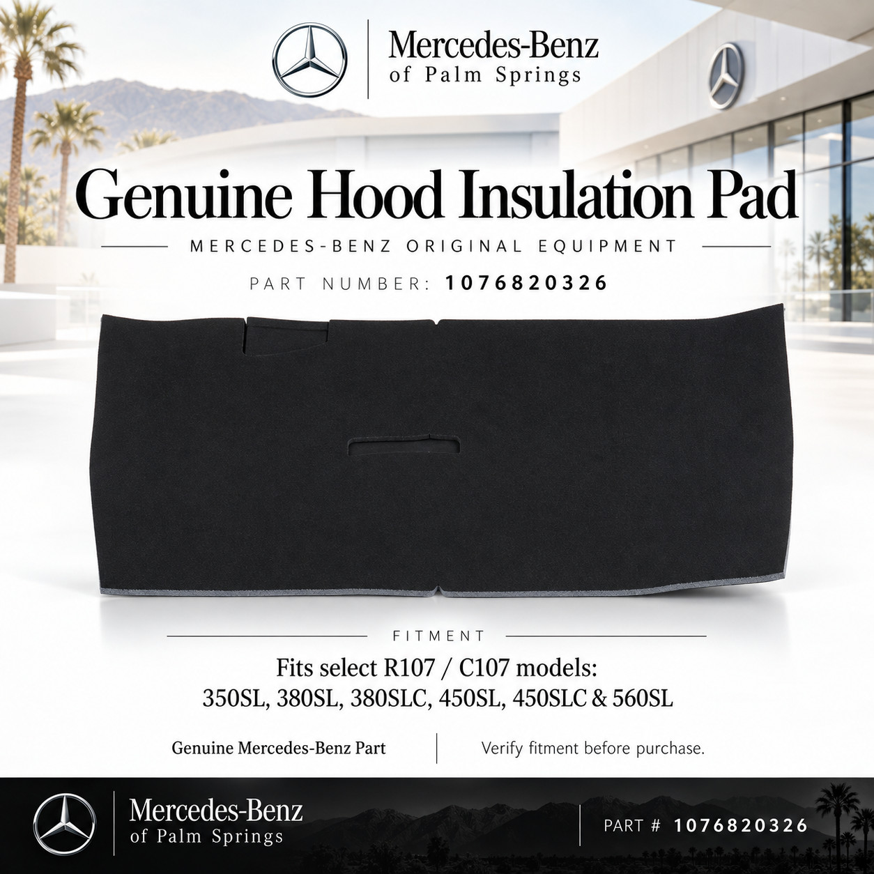 Genuine Mercedes-Benz Hood Insulation Pad 1076820326 350SL 380SL 450SL 560SL
