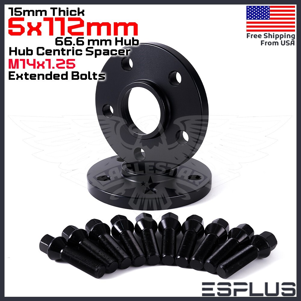 [2] 15mm Thick BMW G-Body 5x112 C.B 66.6 Wheel Spacer Kit 14x1.25 Bolts Included