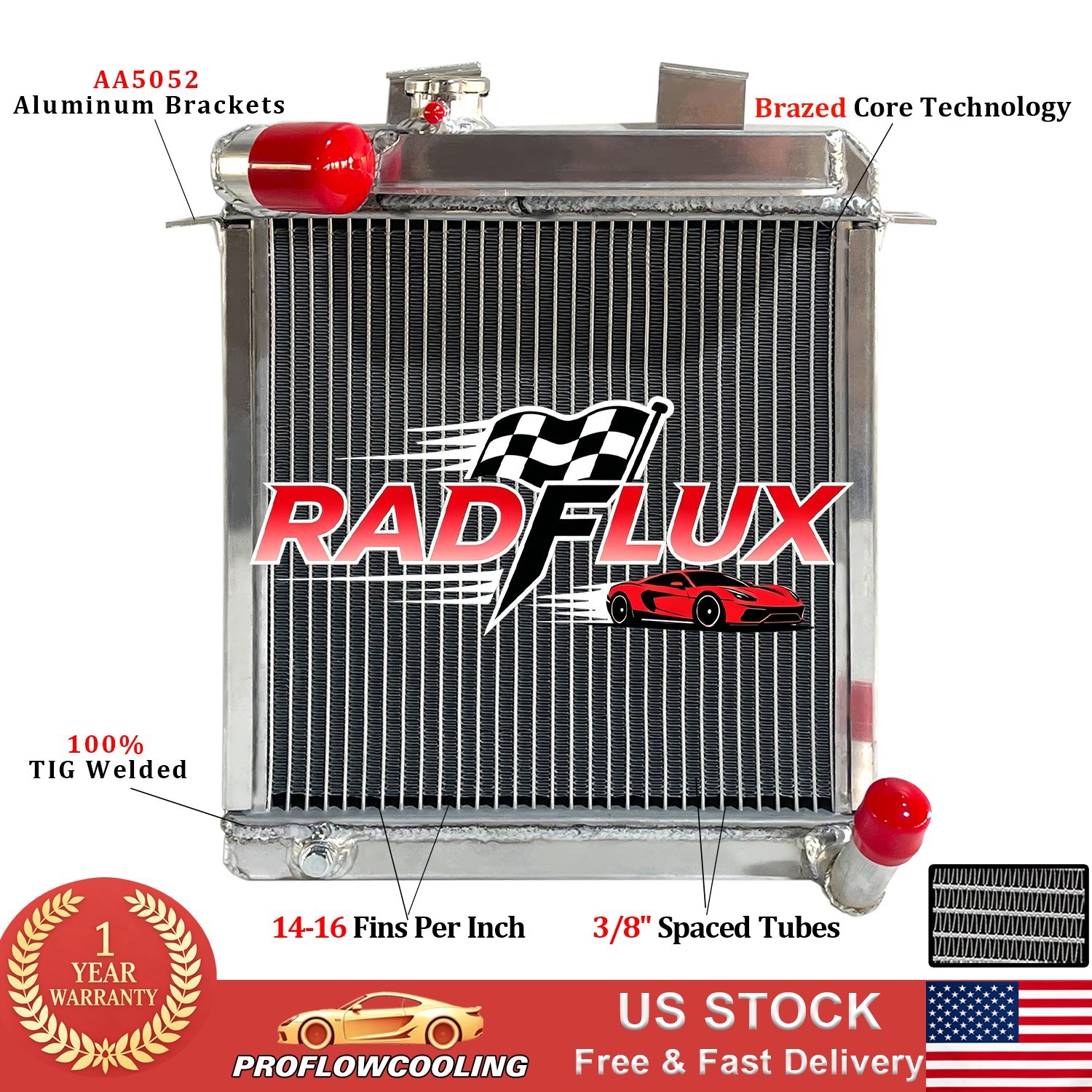Full Aluminum Radiator For 1953-1955 1954 MG TF XPAG 1.3L / XPEG 1.5L Midget MT