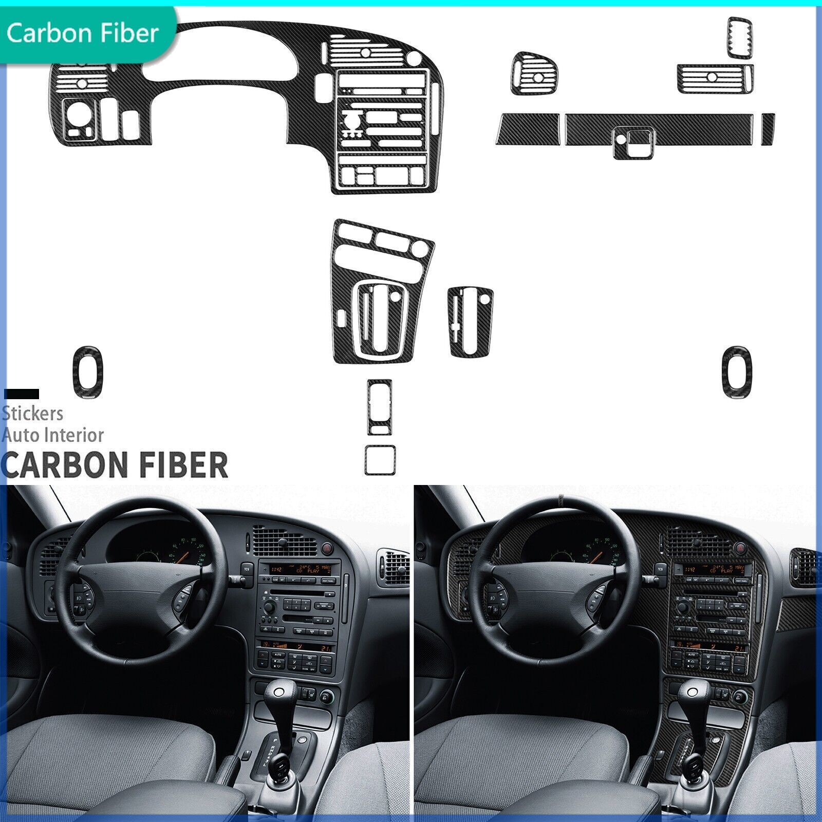 20Pcs Full real carbon fibre interior upgade kit for Saab 9-5 1999-2005