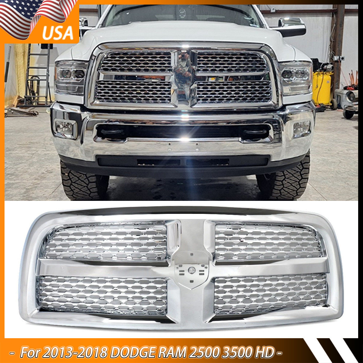 Chrome Front Bumper Upper Grille Assembly For 2013-2018 DODGE RAM 2500 3500 HD Chrome Front Bumper Upper Grille Assembly For 2013-2018 DODGE RAM 2500 3500 HD